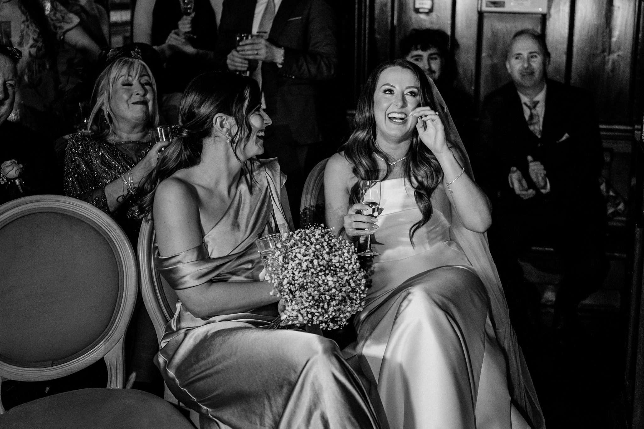 Emotional wedding guests during the speeches at Markree Castle