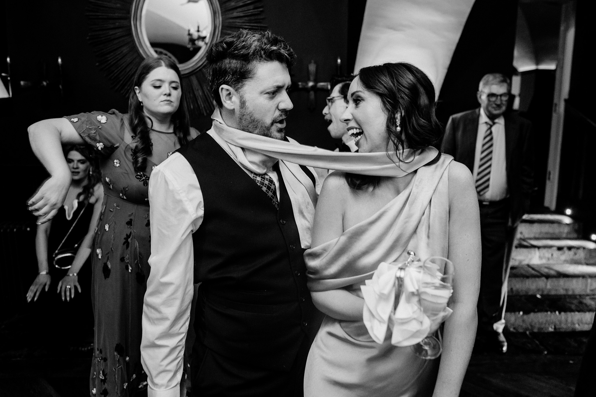 Wedding guests laughing and dancing on the Markree Castle dance floor