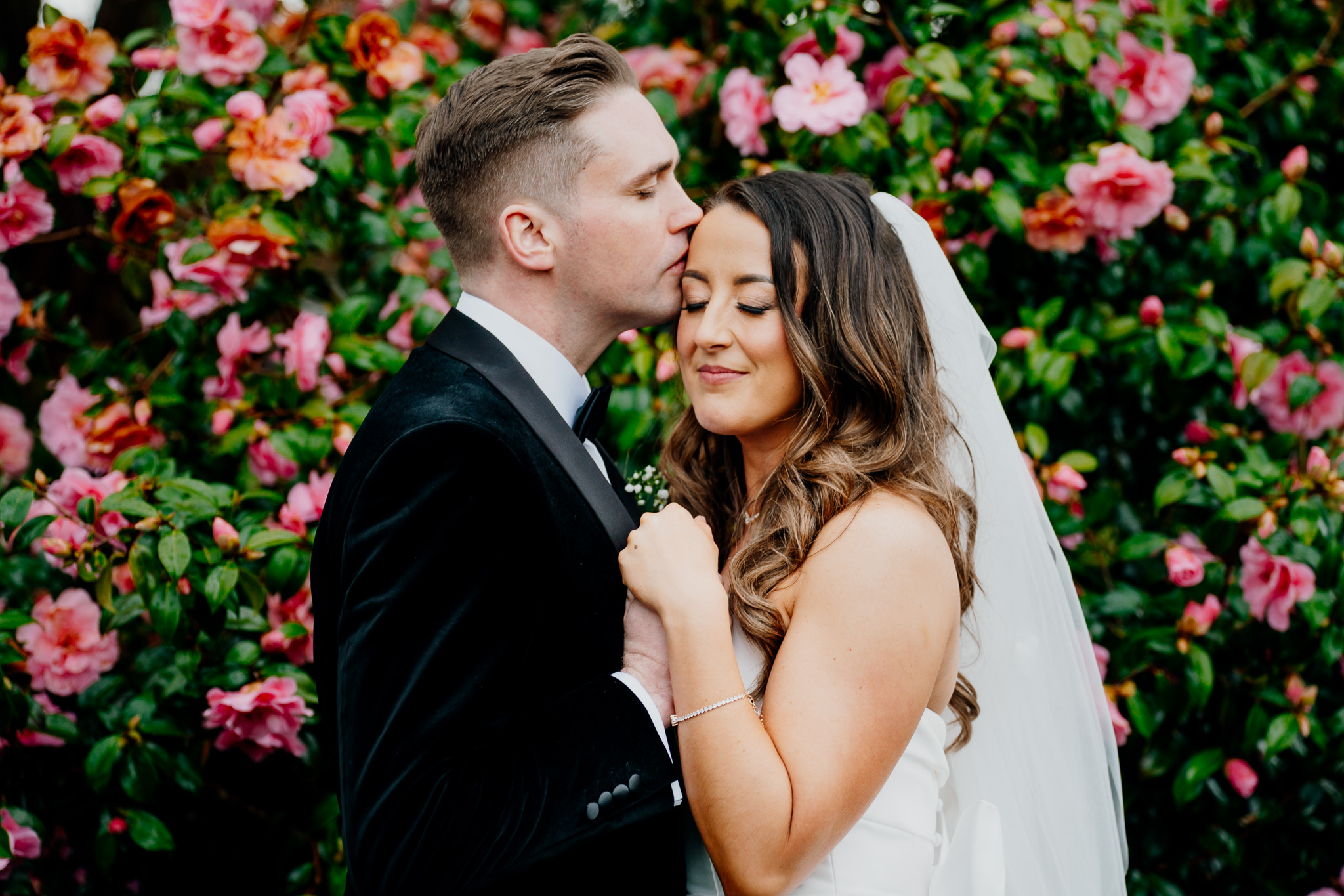 Bride and groom portrait in the gardens at Markree Castle