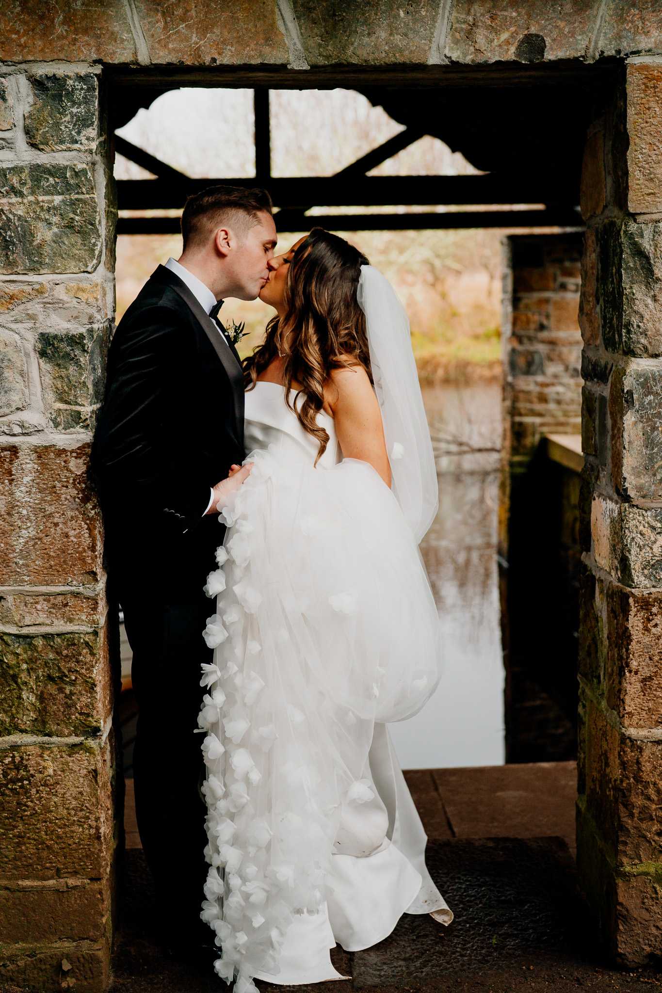 Bride and groom at the historic Boathouse at Markree Castle