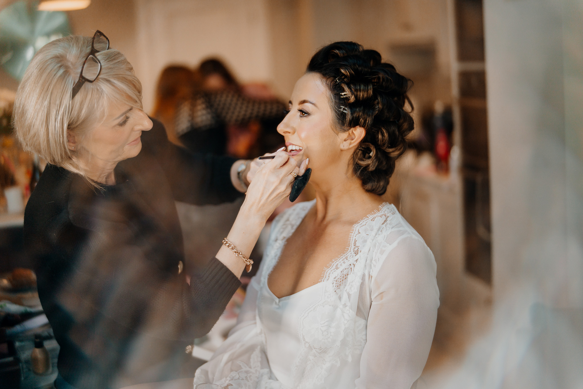 Bridal makeup during morning wedding preparations in Sligo