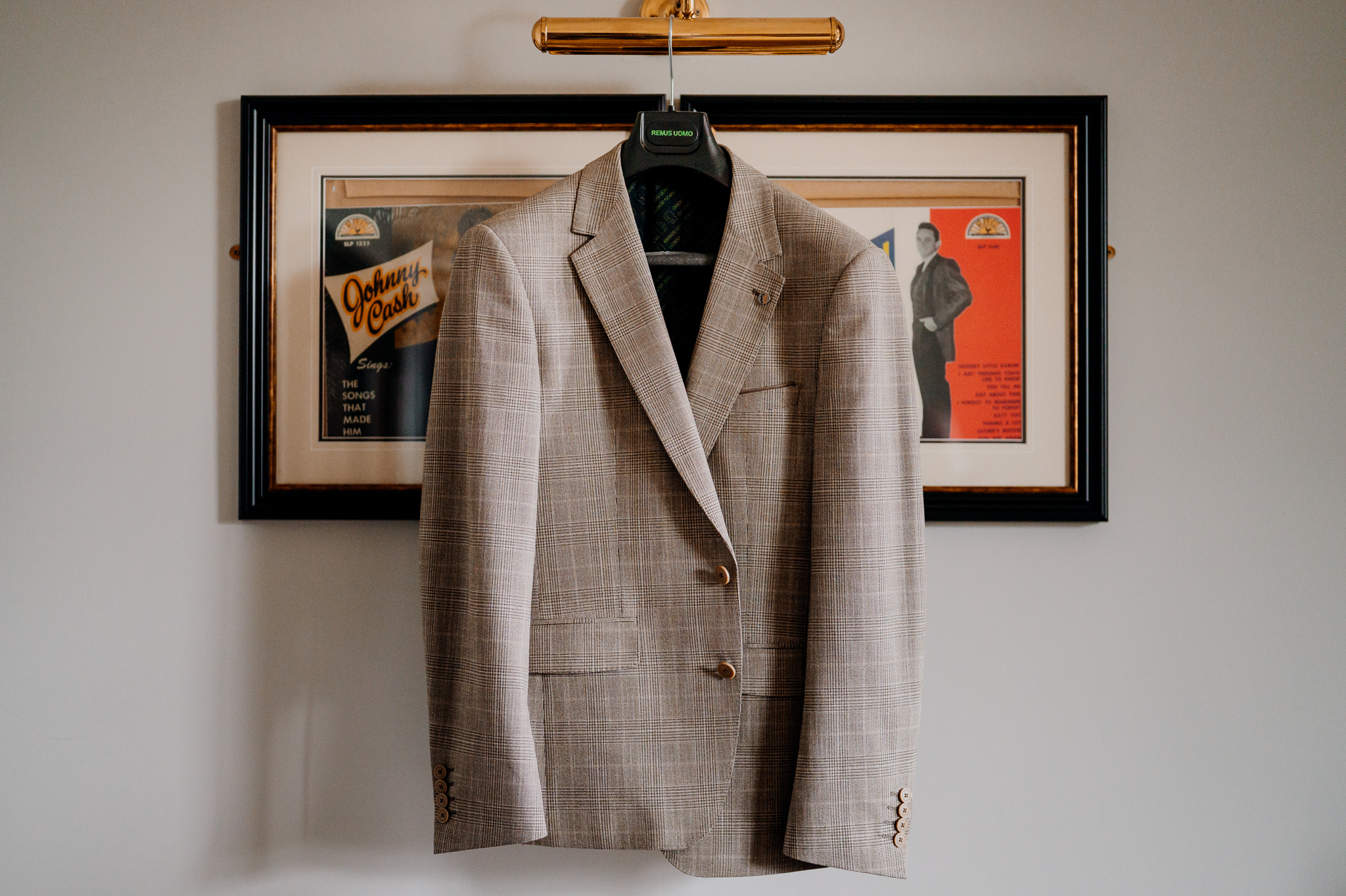 Groom's wedding jacket hanging in the Johnny Cash Room at Markree Castle