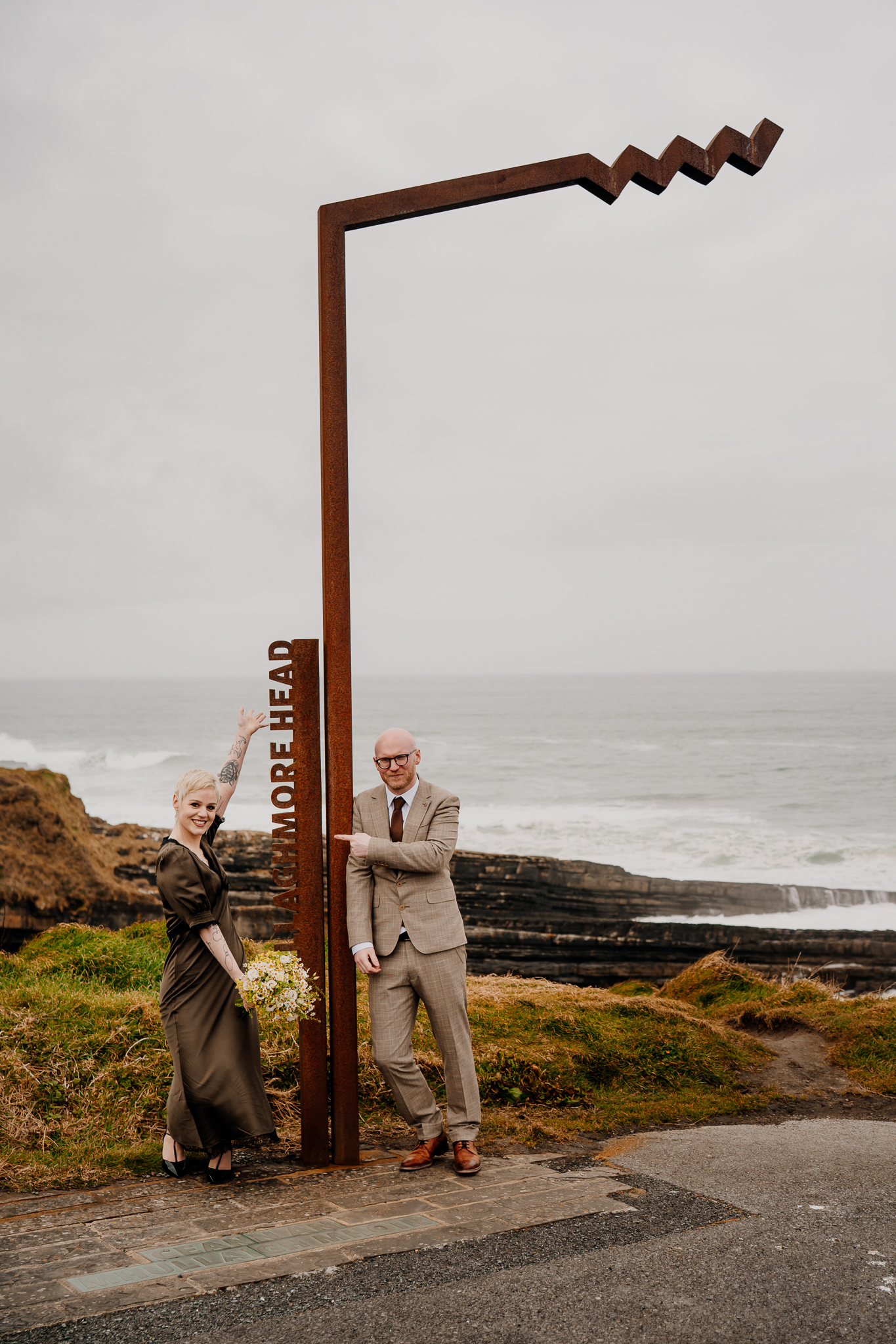 Newly married couple beside the Atlantic coast at Mullaghmore Head in Sligo