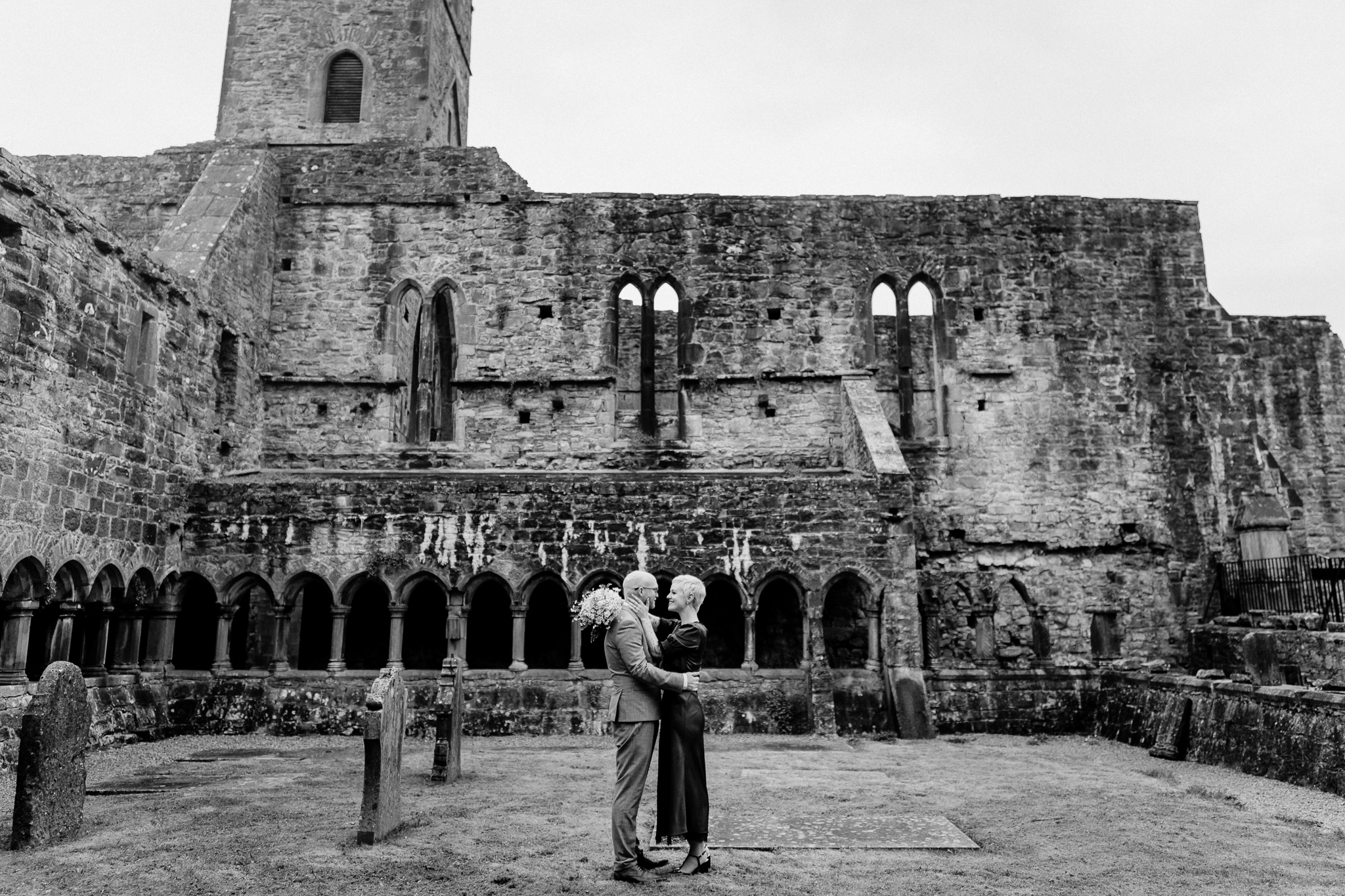 Historic medieval stone ruins and Gothic windows of Sligo Abbey in Ireland