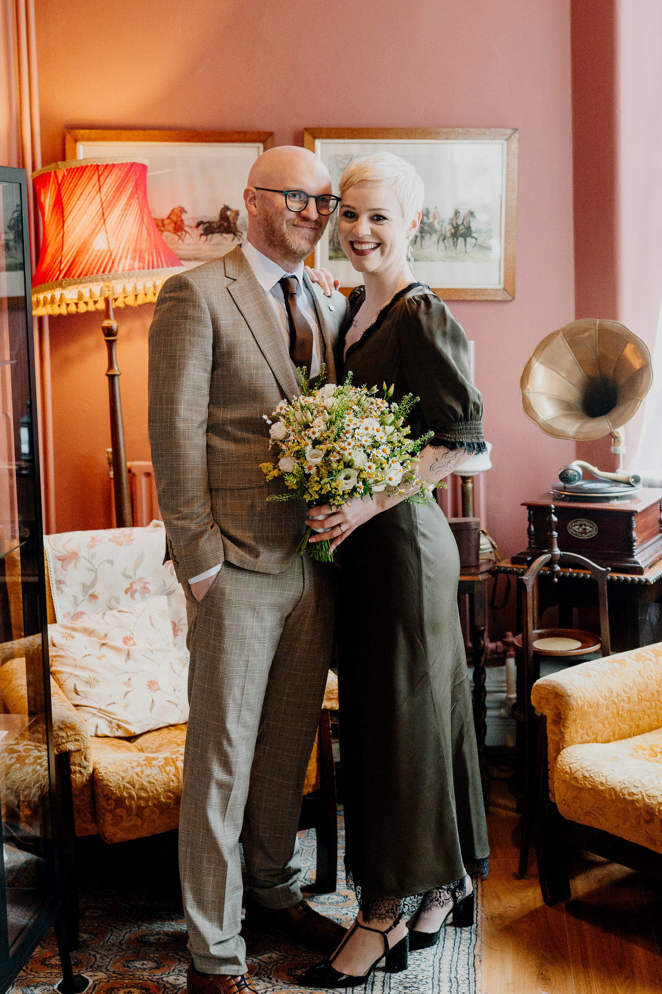 Intimate wedding couple portrait inside the historic Yeats Building in Sligo