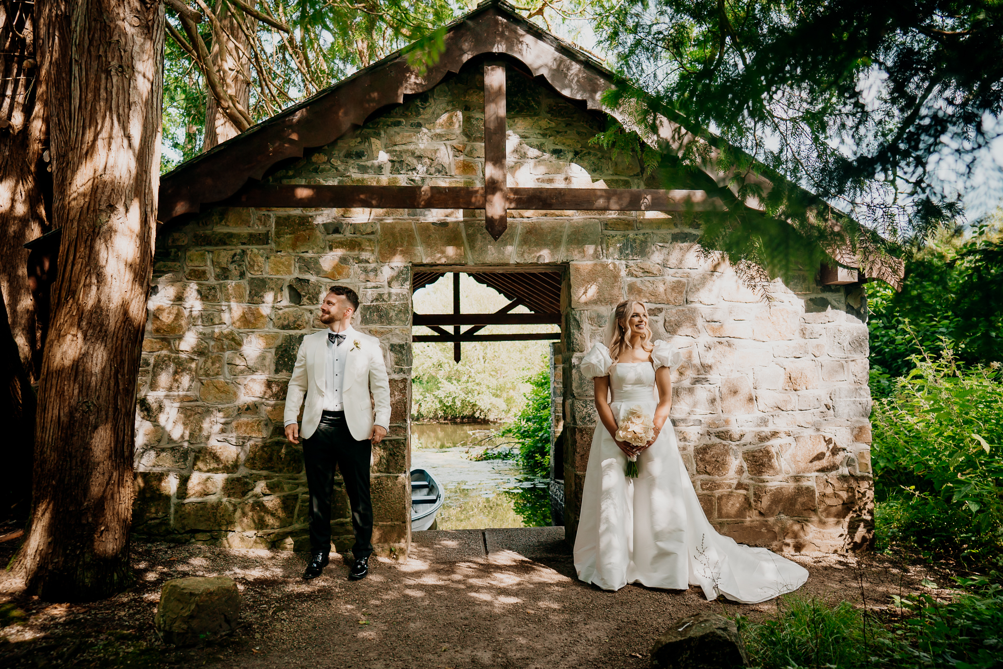 Bride and groom in the gardens with Markree Castle in the background