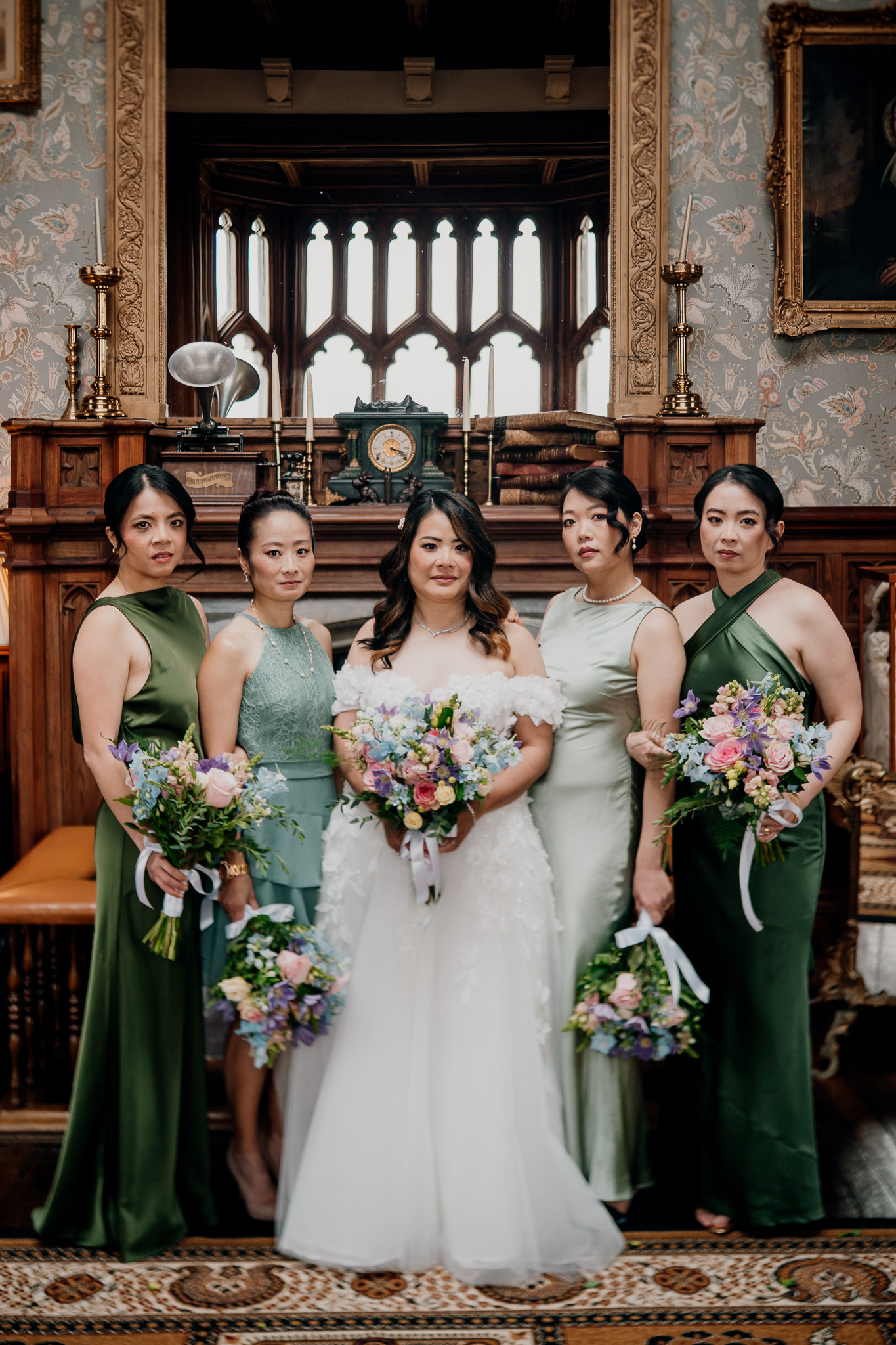 Bride and bridesmaids in the Billiard Room at Markree Castle