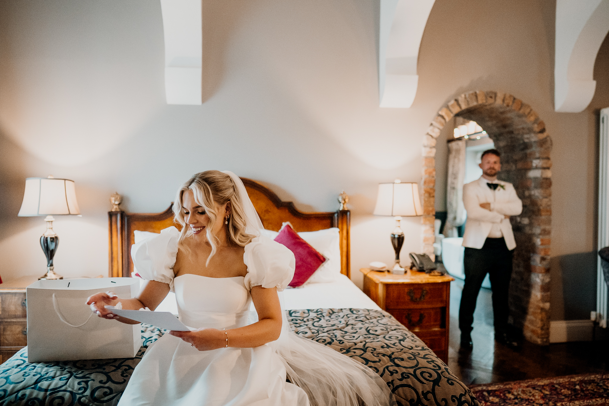 Caoimhe and Michael together in the Bridal Suite at Markree Castle