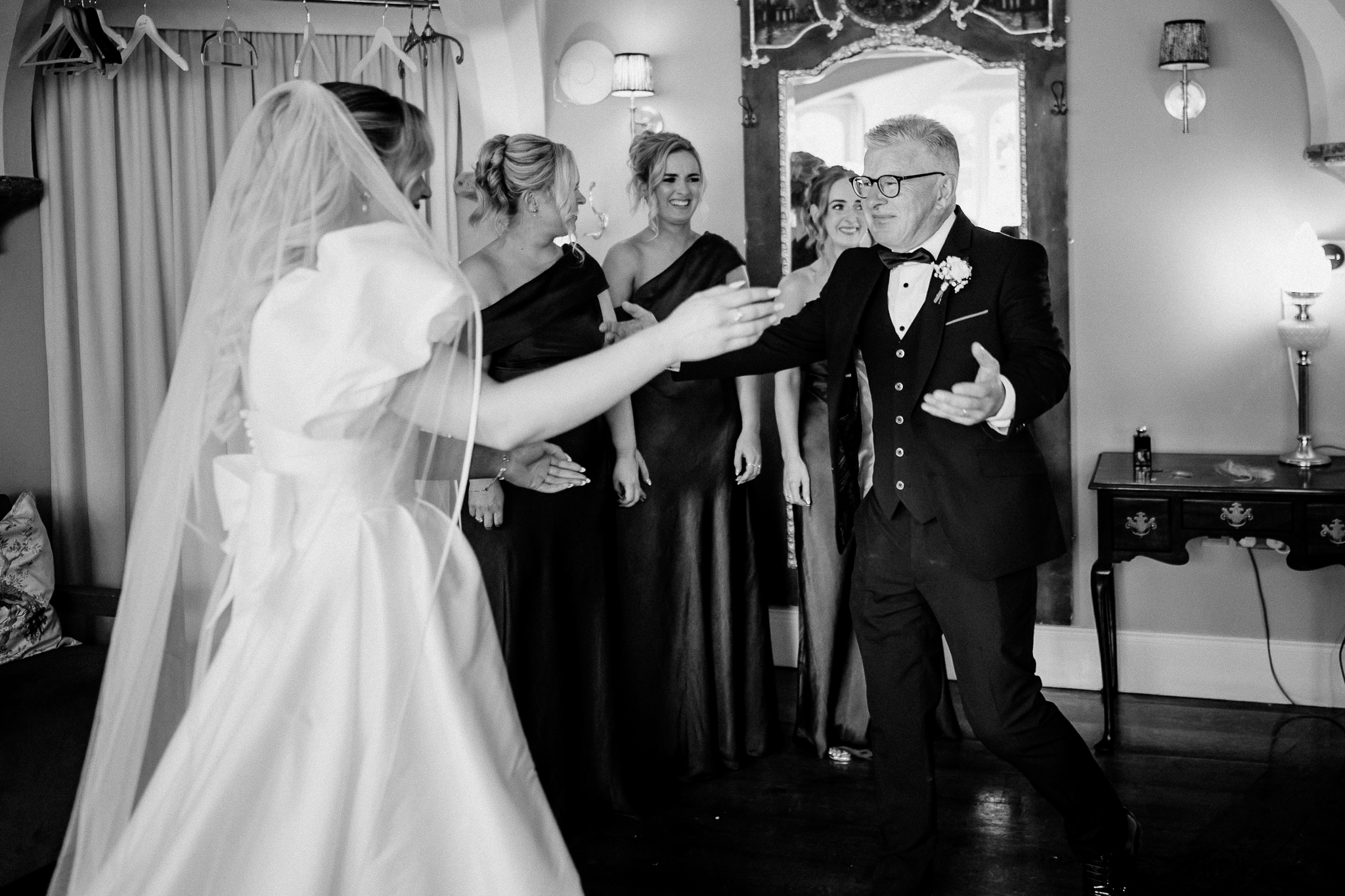 Bride Caoimhe with her father at Markree Castle before the wedding ceremony
