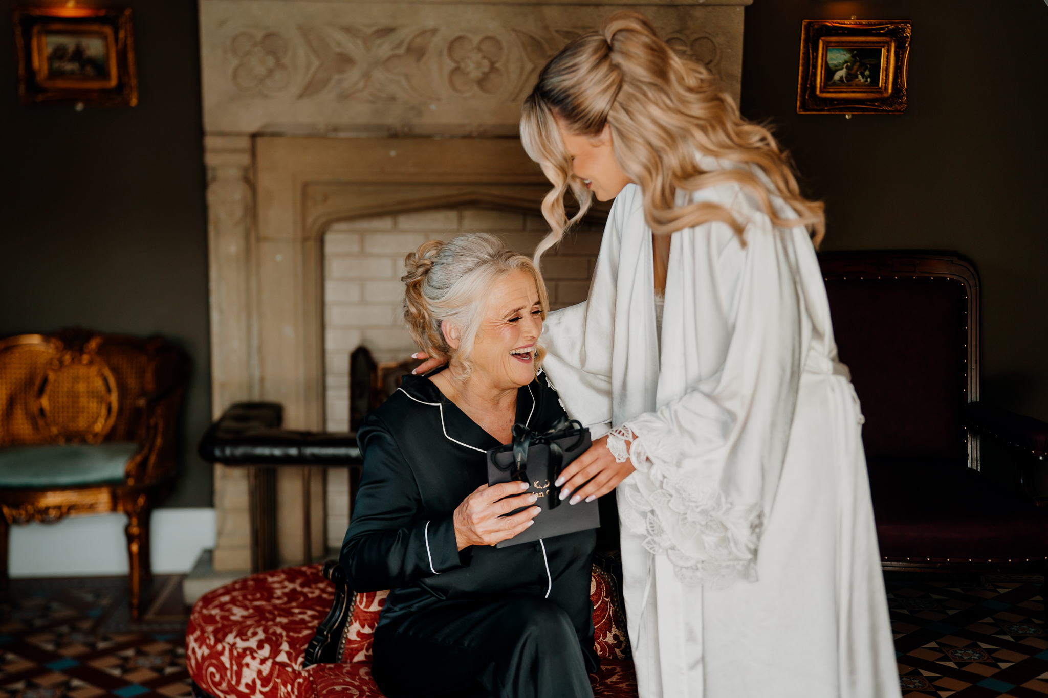 Bride Caoimhe with her mother during wedding preparations at Markree Castle