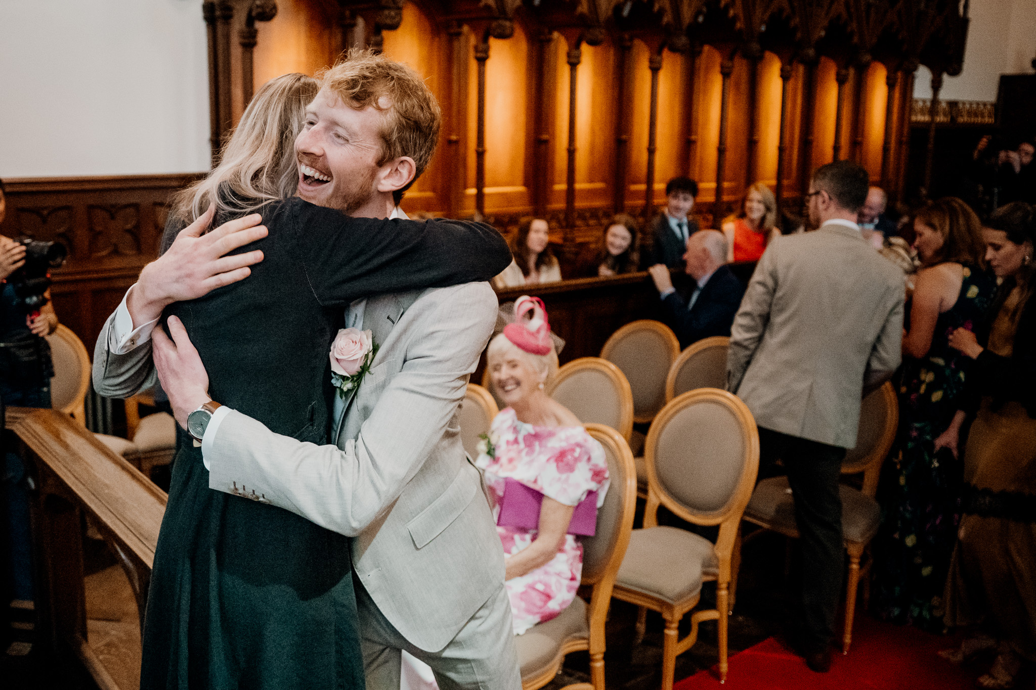 Emotional wedding moment during a ceremony in Markree Castle Chapel