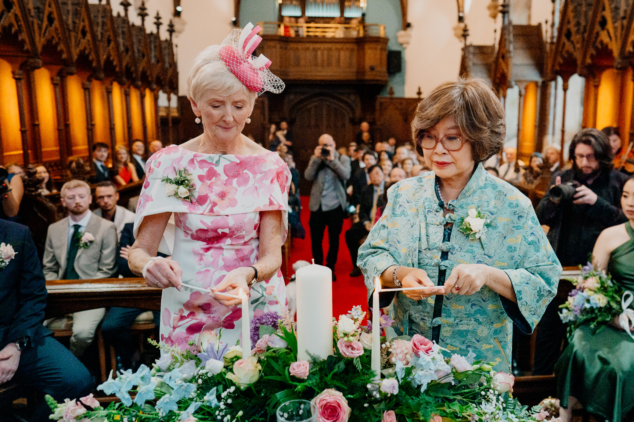 Wedding guests during ceremony in Markree Castle Chapel