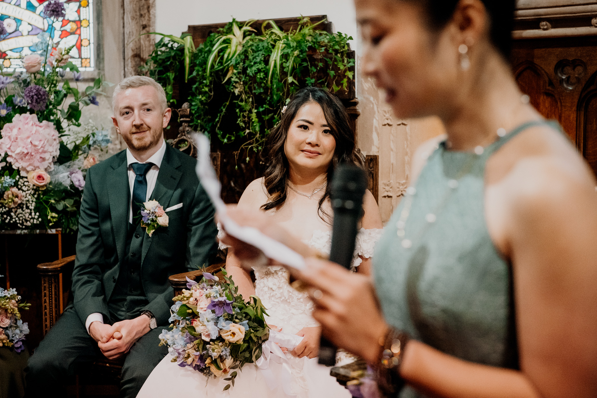 Bride and groom during ceremony in Markree Castle Chapel