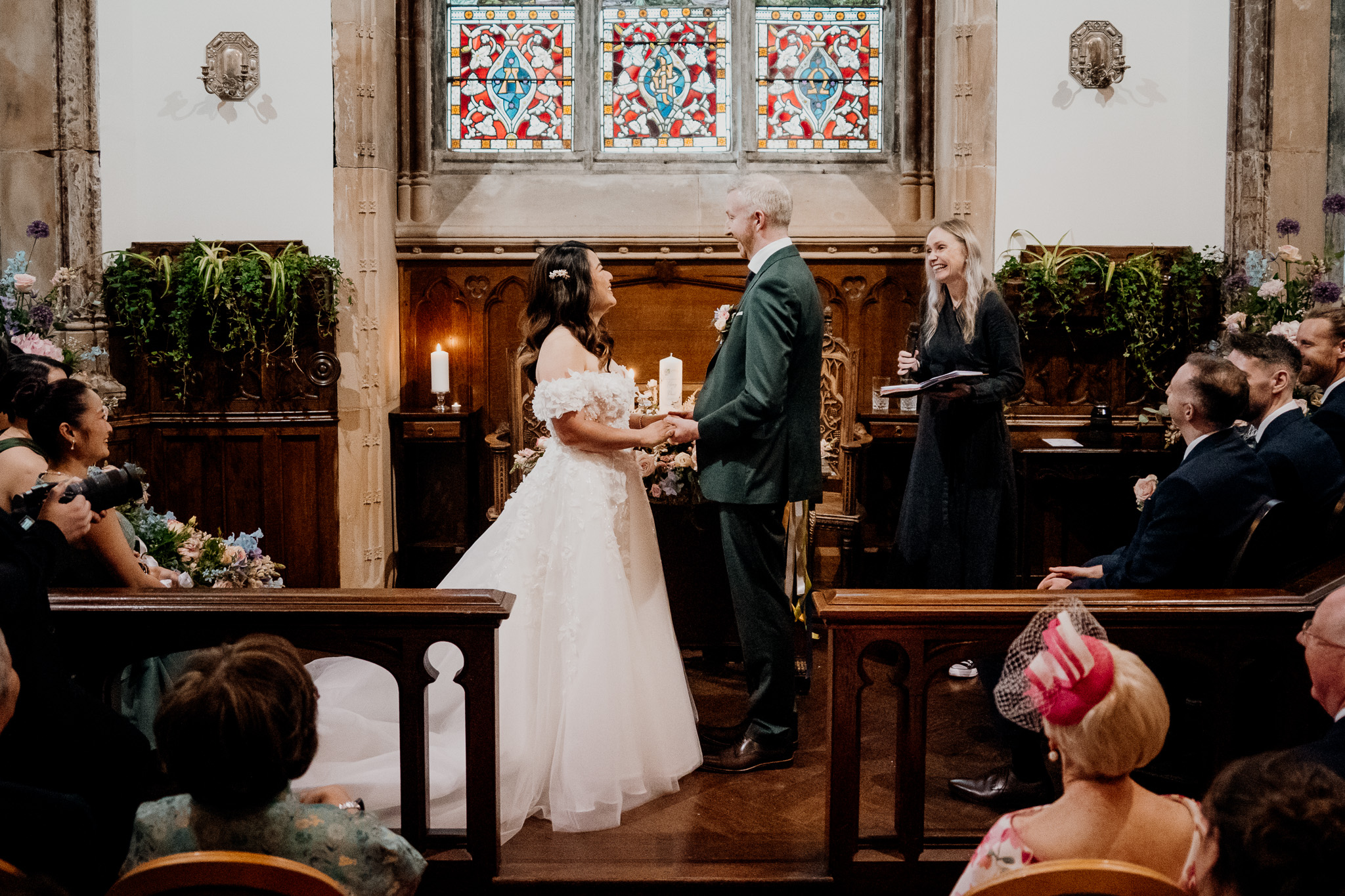 Bride and groom at the altar in Markree Castle Chapel
