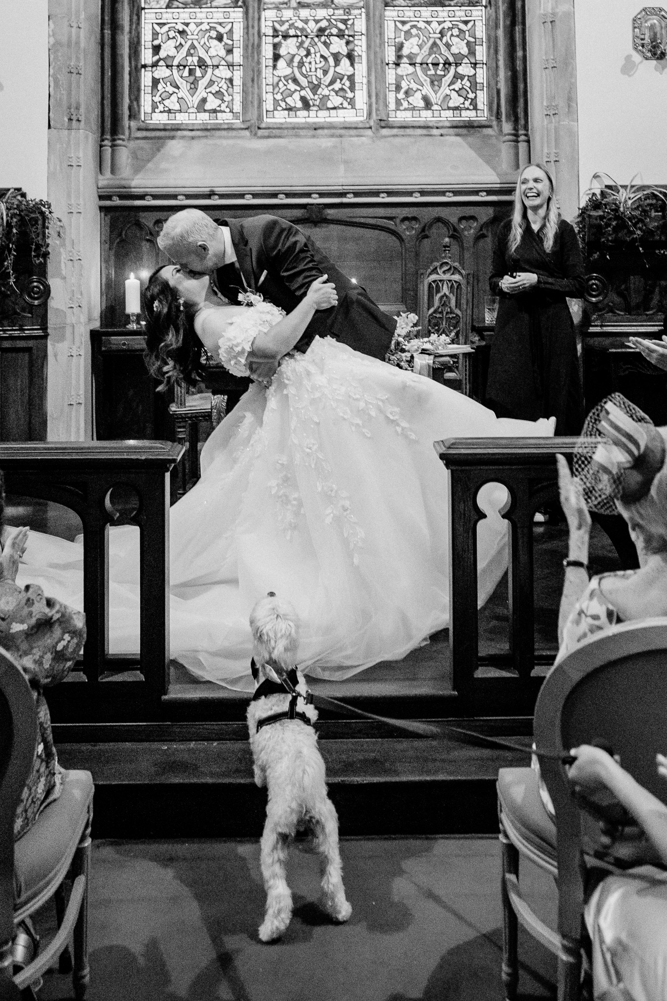 Bride and groom kissing during their wedding in Markree Castle Chapel