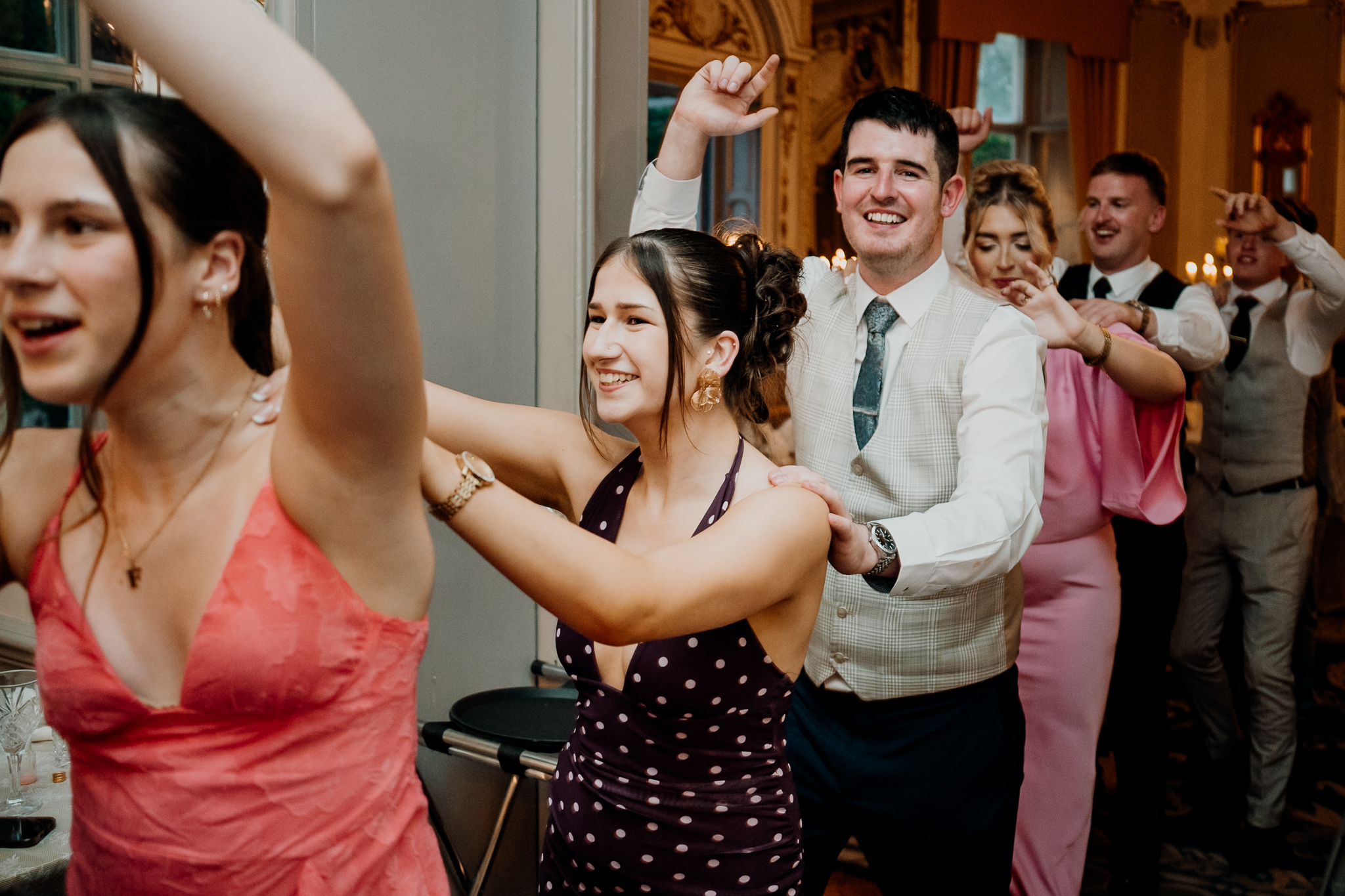 Wedding guests dancing during the evening reception at Markree Castle