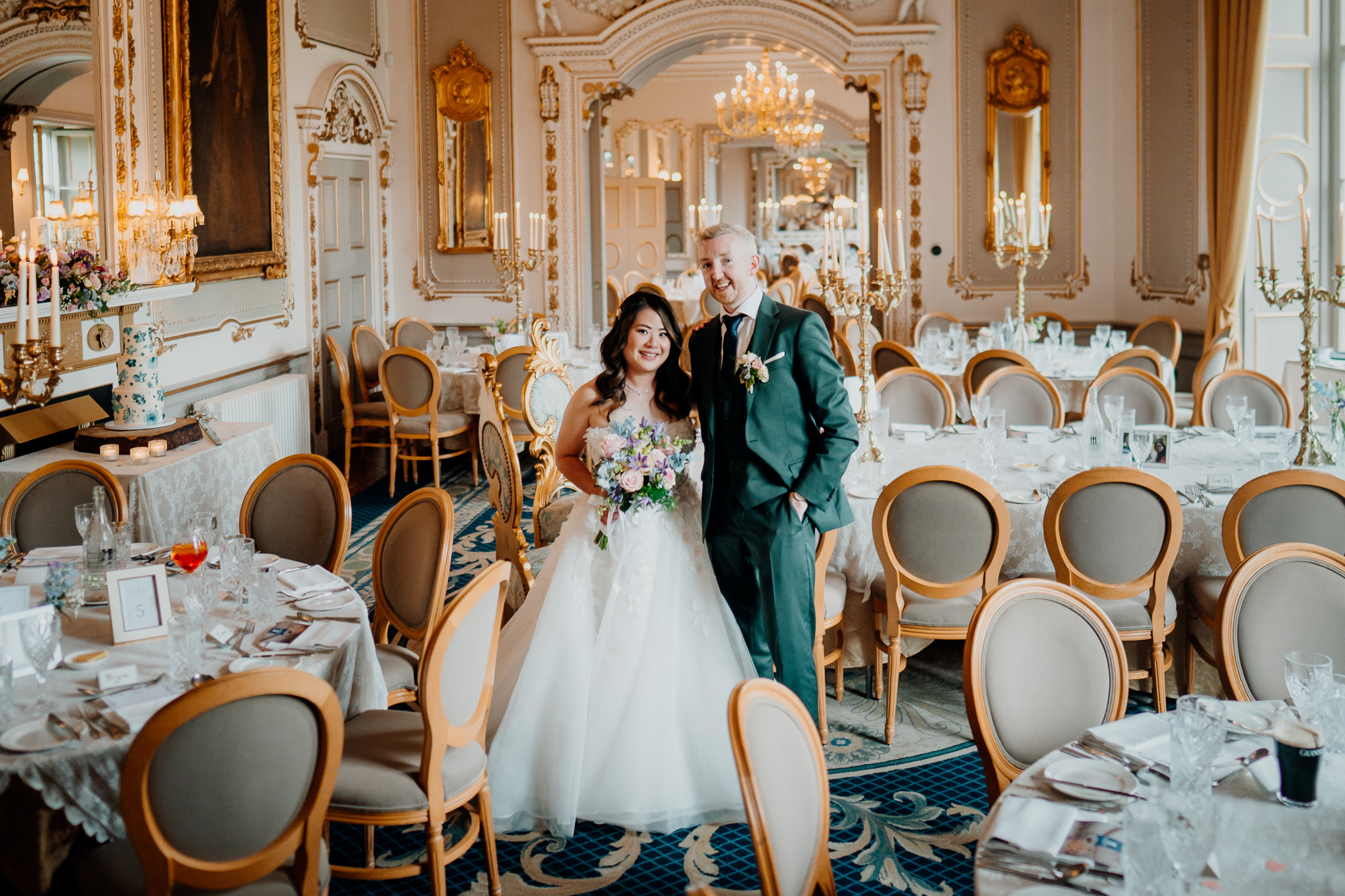Bride and groom in the decorated Dining Room at Markree Castle