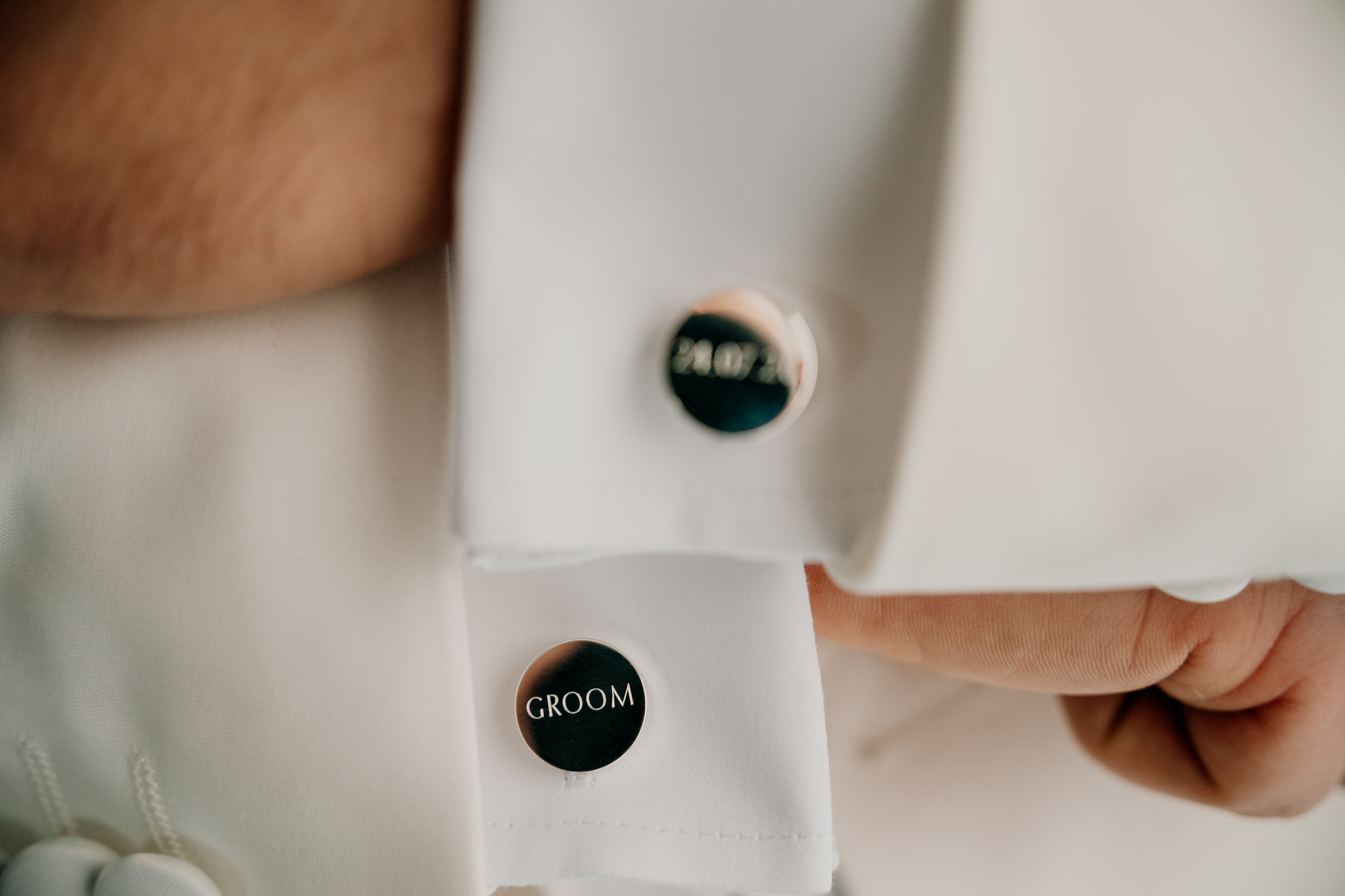 Wedding morning detail during groom preparations at Markree Castle