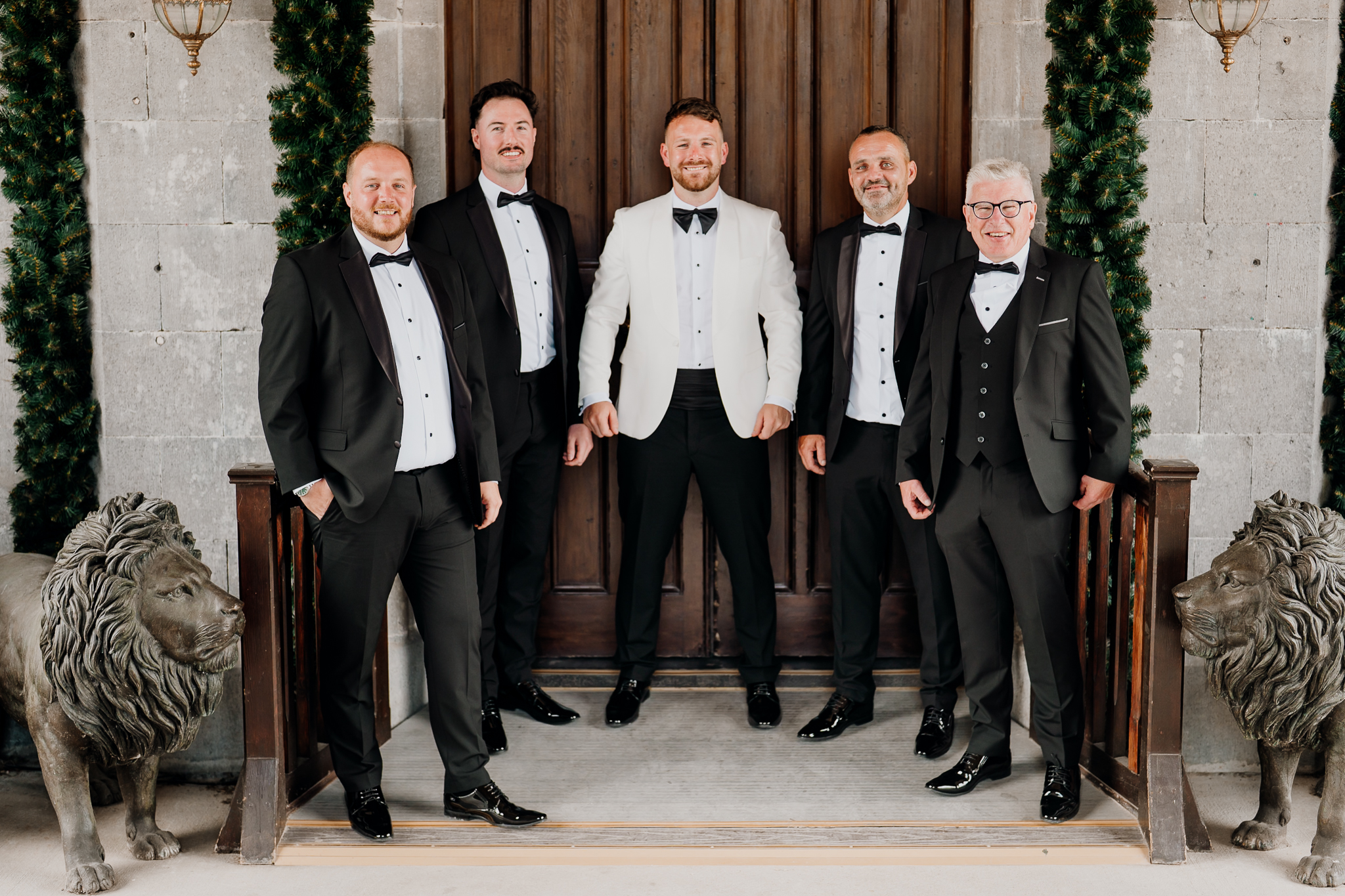 Groom Michael with his groomsmen inside Markree Castle before the ceremony