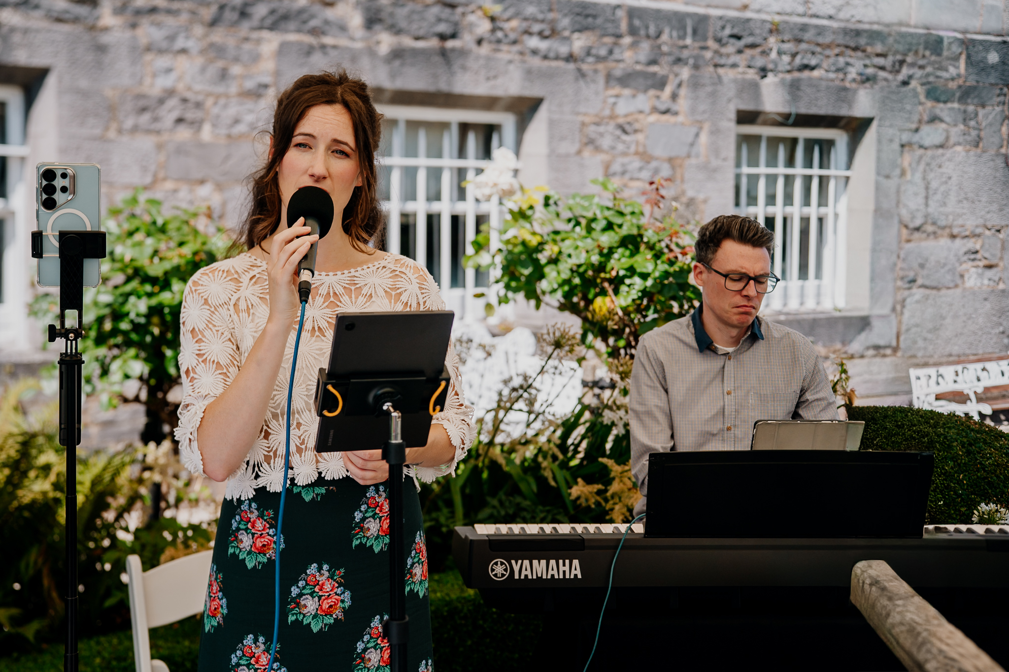 Bride and groom at their outdoor wedding ceremony at Markree Castle in Sligo