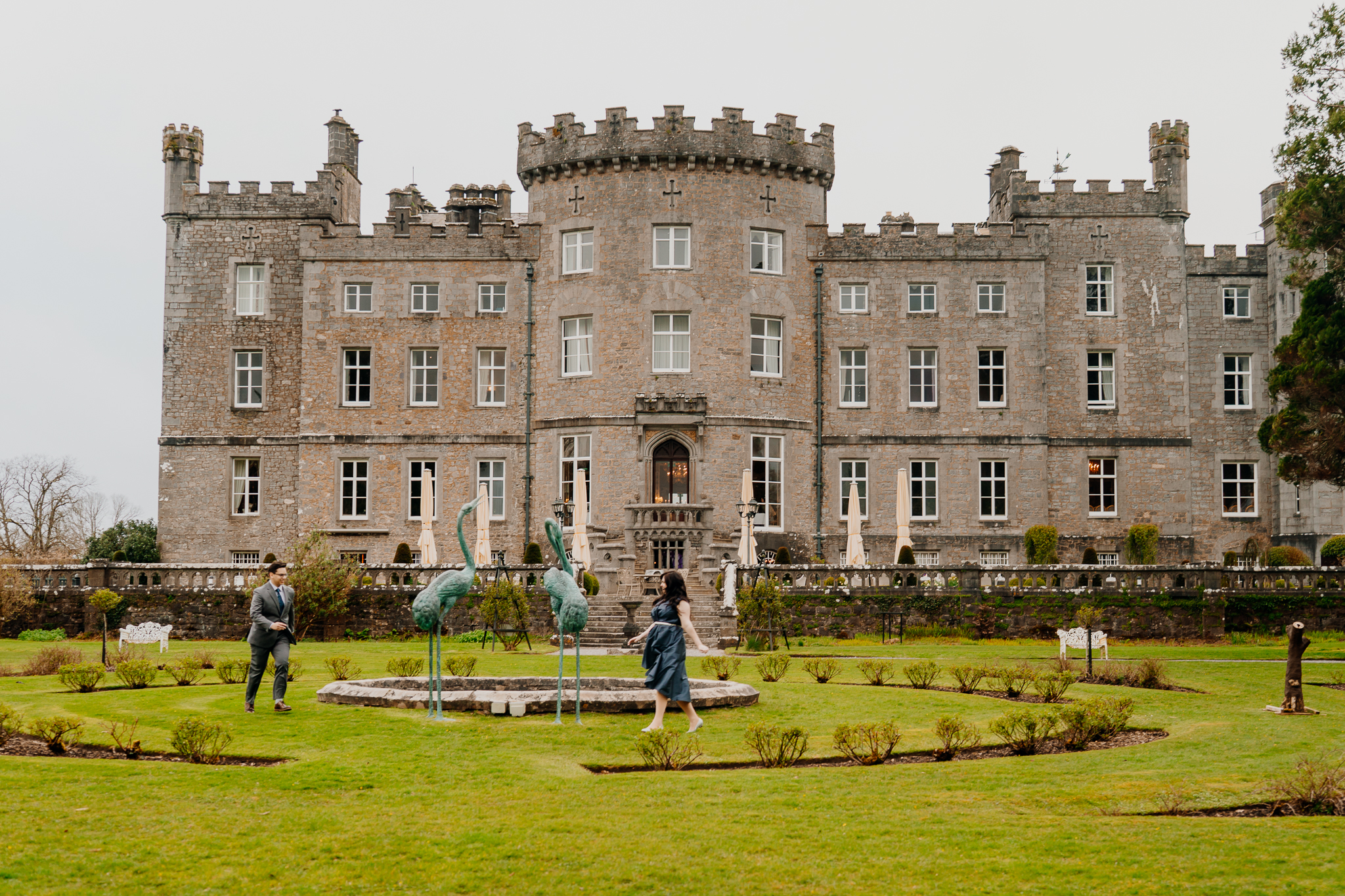 Front facade of Markree Castle in County Sligo, Ireland, photographed during a romantic surprise proposal and engagement session.