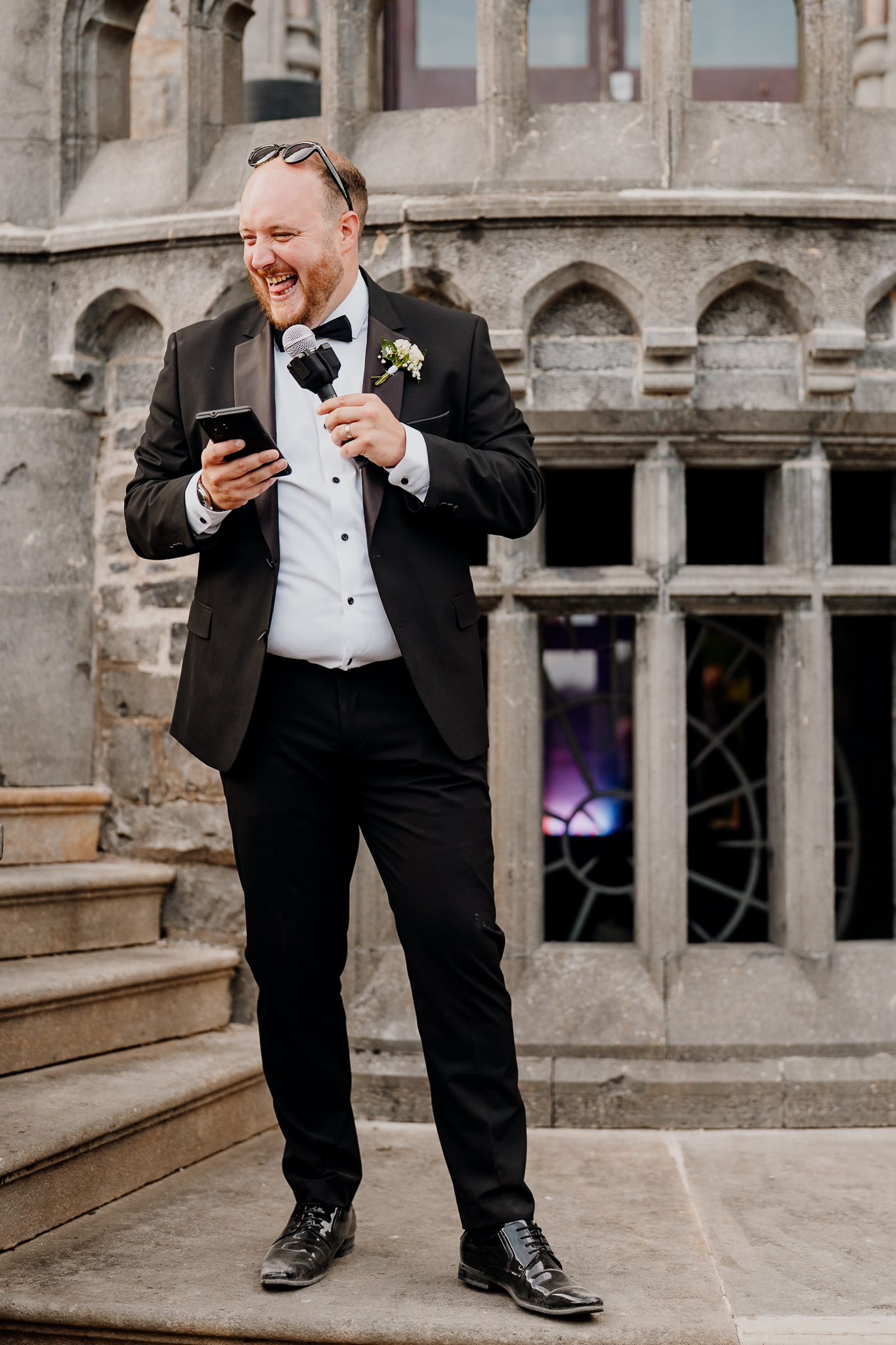 Wedding speech during the outdoor reception on the terrace at Markree Castle
