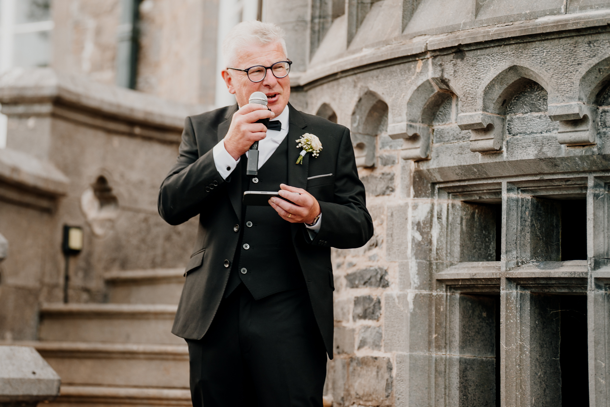 Father of the bride giving a wedding speech on the terrace at Markree Castle