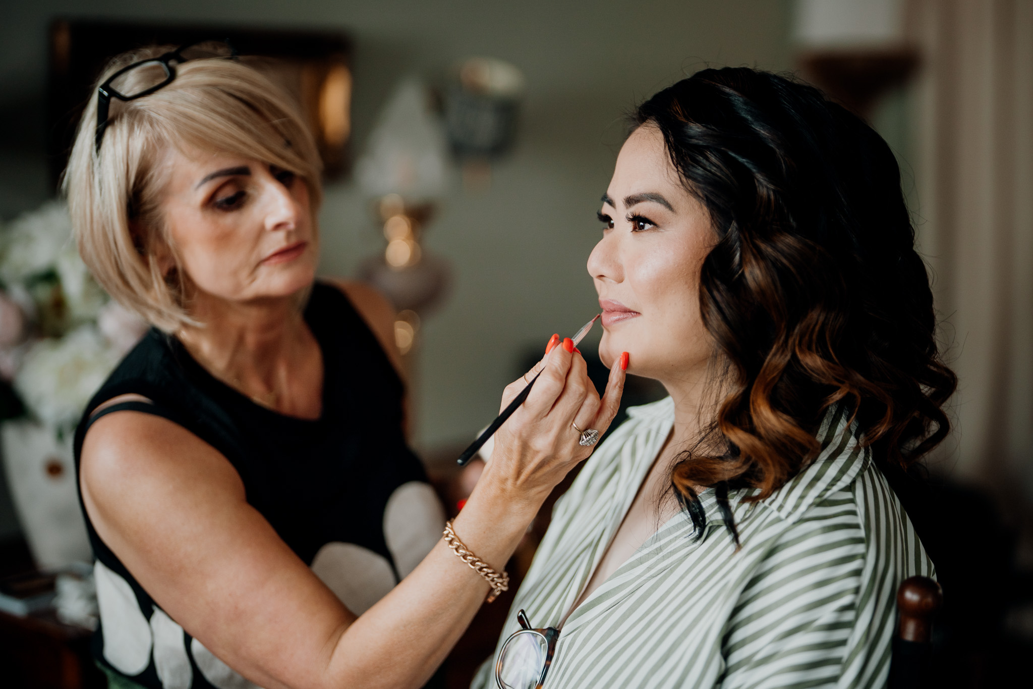 Bride during wedding morning preparations at Markree Castle