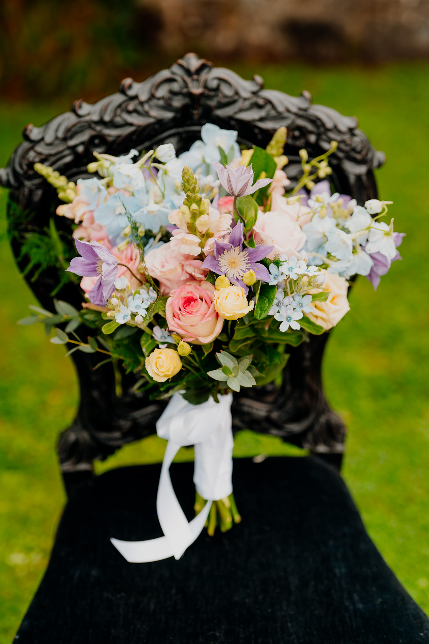 Bridal bouquet during wedding preparations at Markree Castle