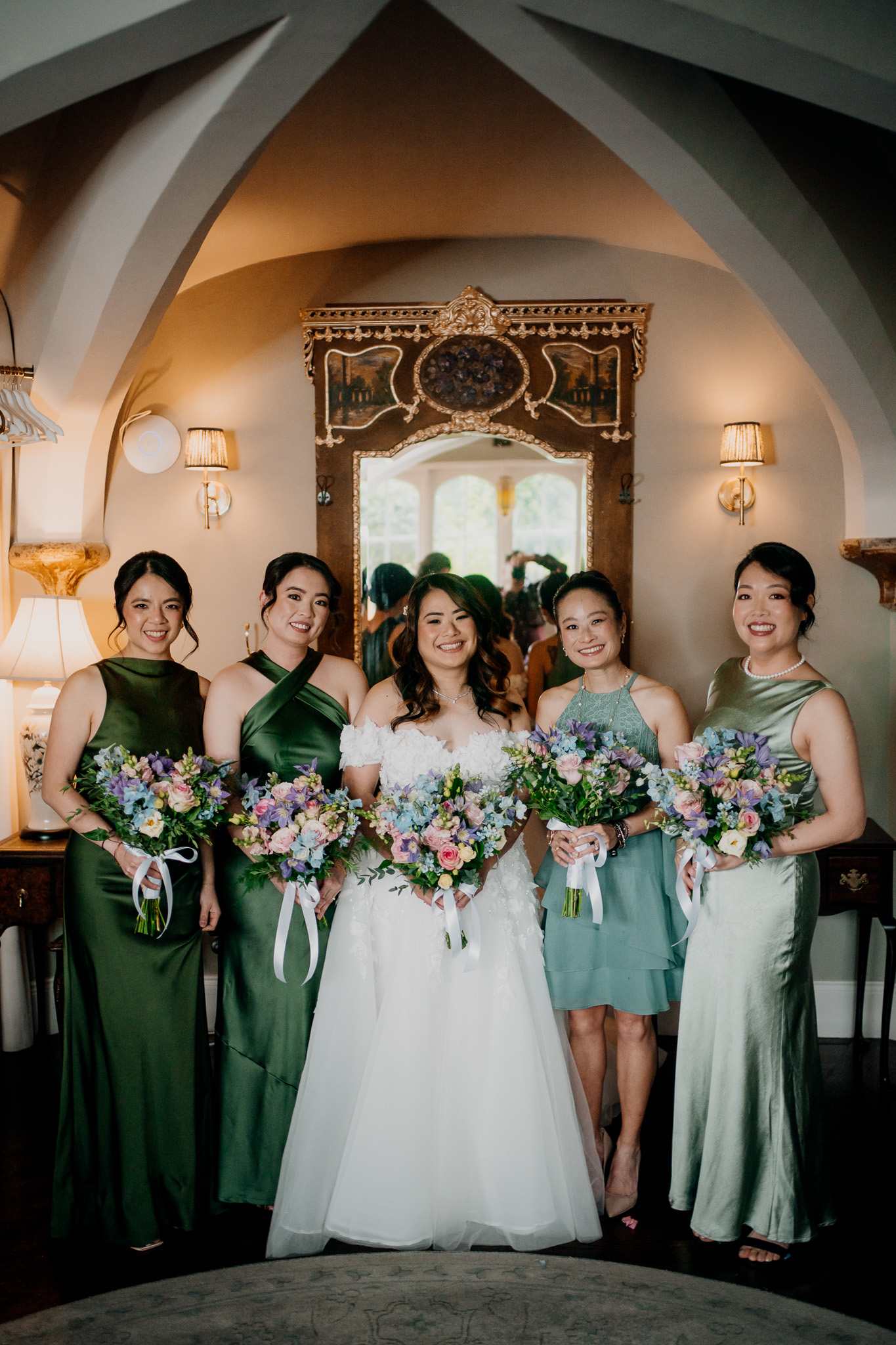 Bridal party portrait in Kitchen Butler’s at Markree Castle