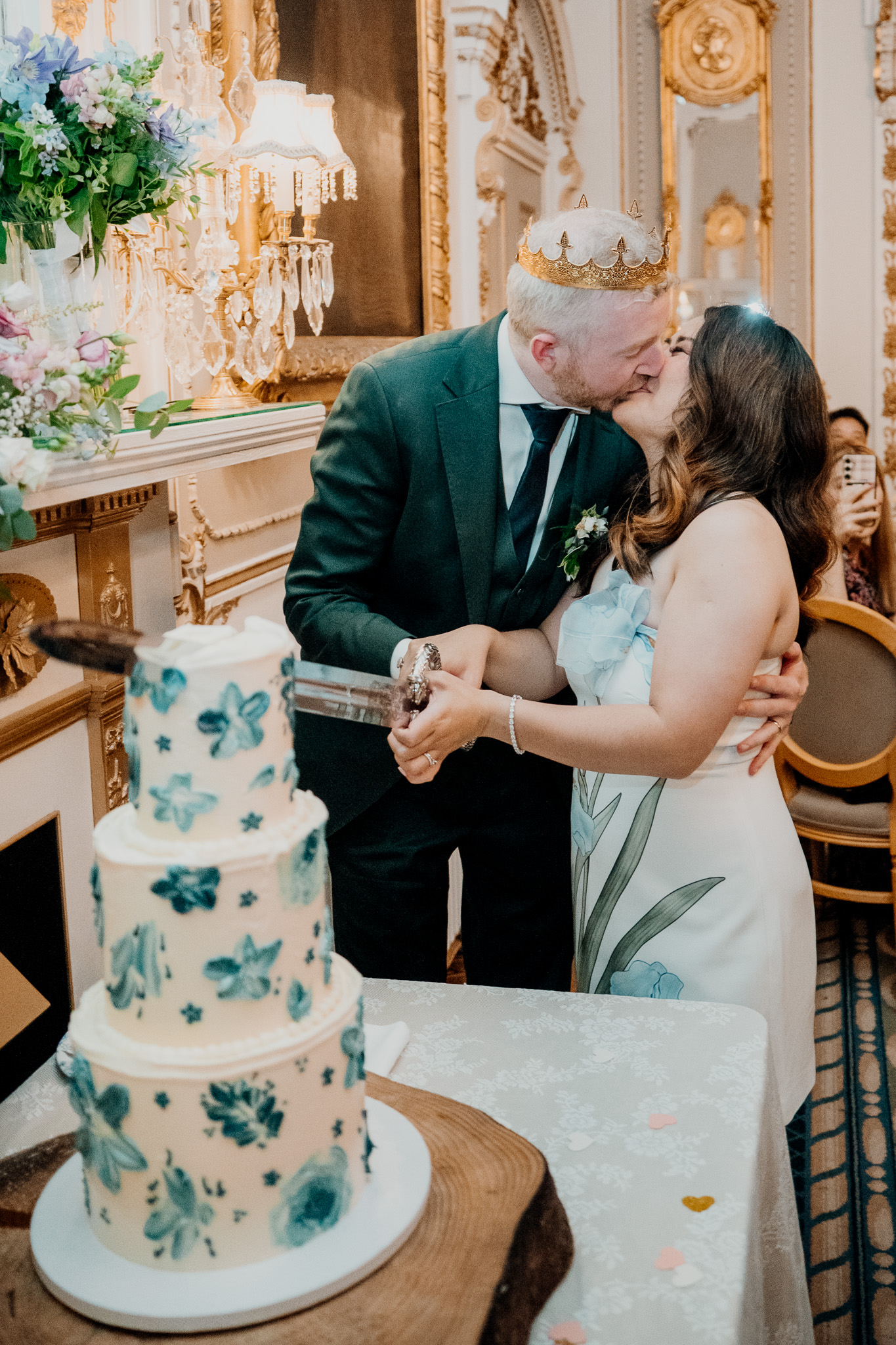 Bride and groom cutting their wedding cake at Markree Castle