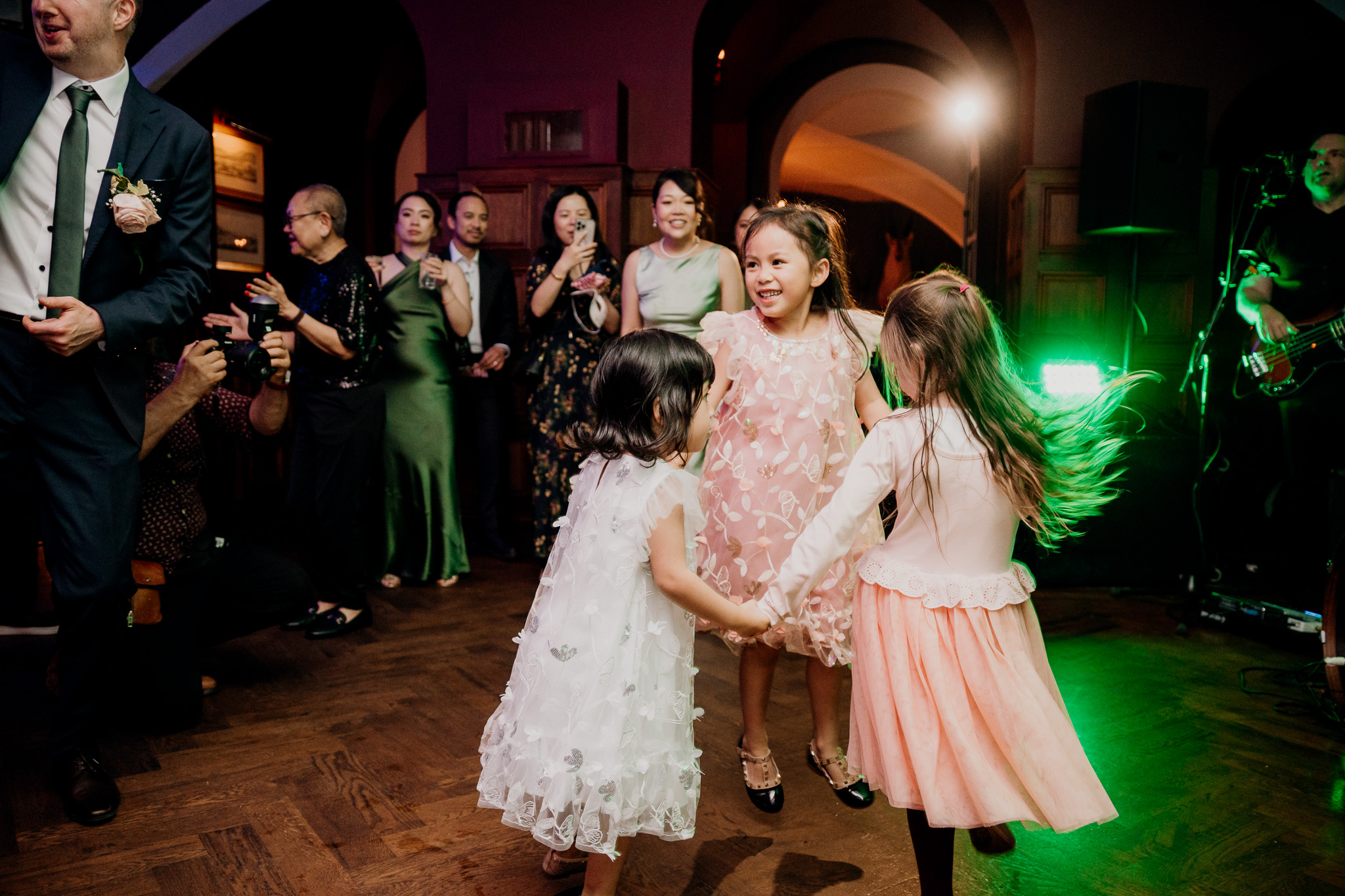 Wedding guests dancing together at Markree Castle reception