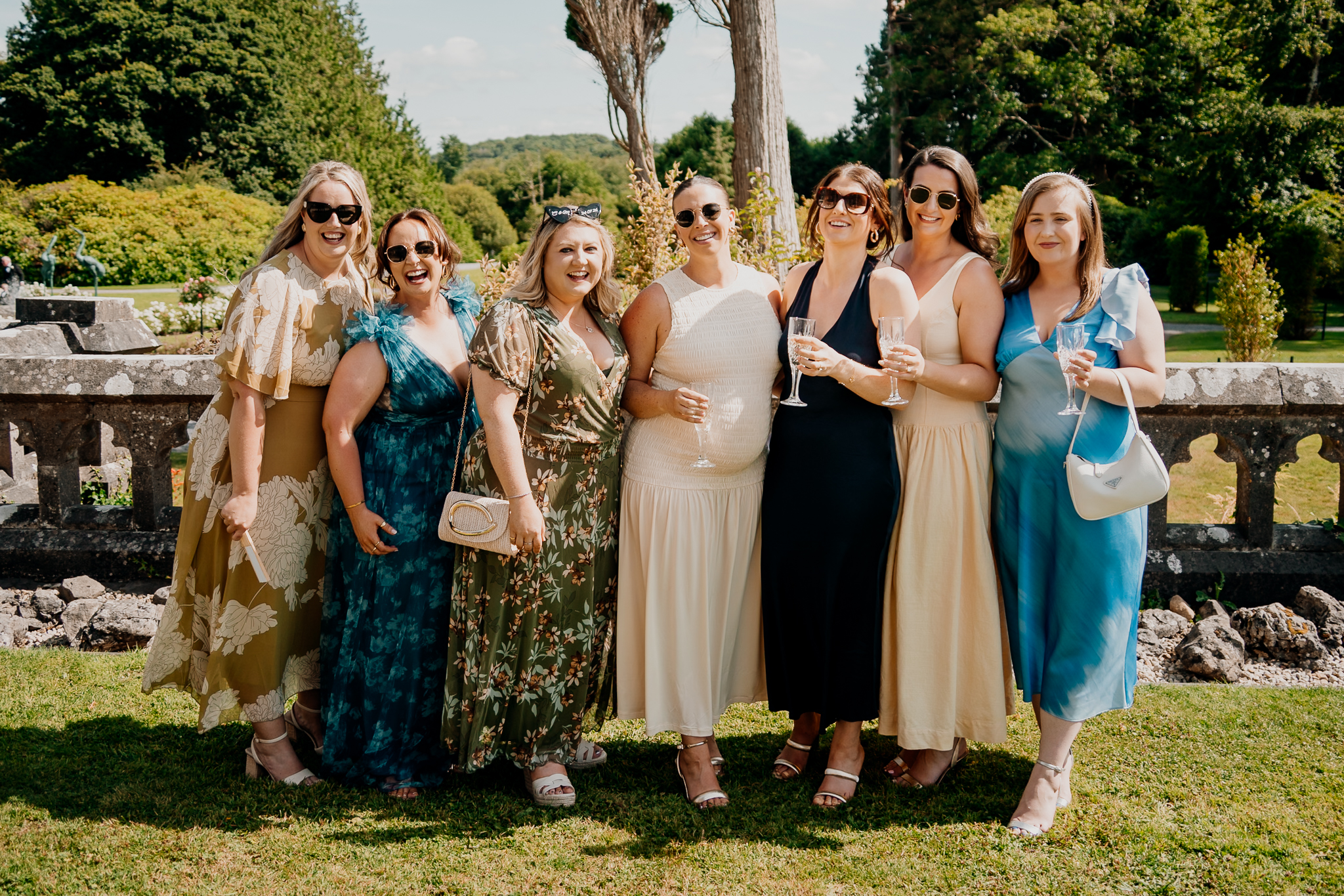 Bride with family and friends in the gardens at Markree Castle