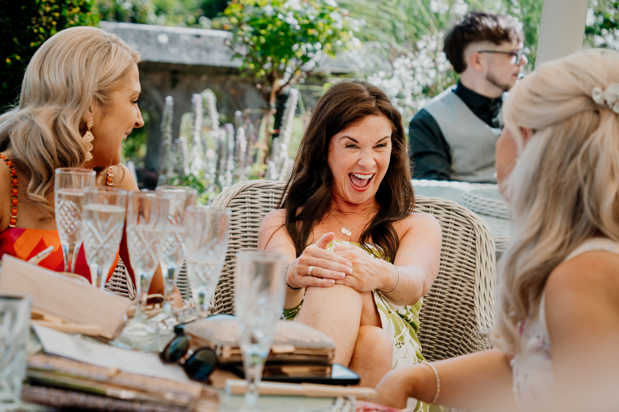 Wedding guest laughing at the reception at Markree Castle