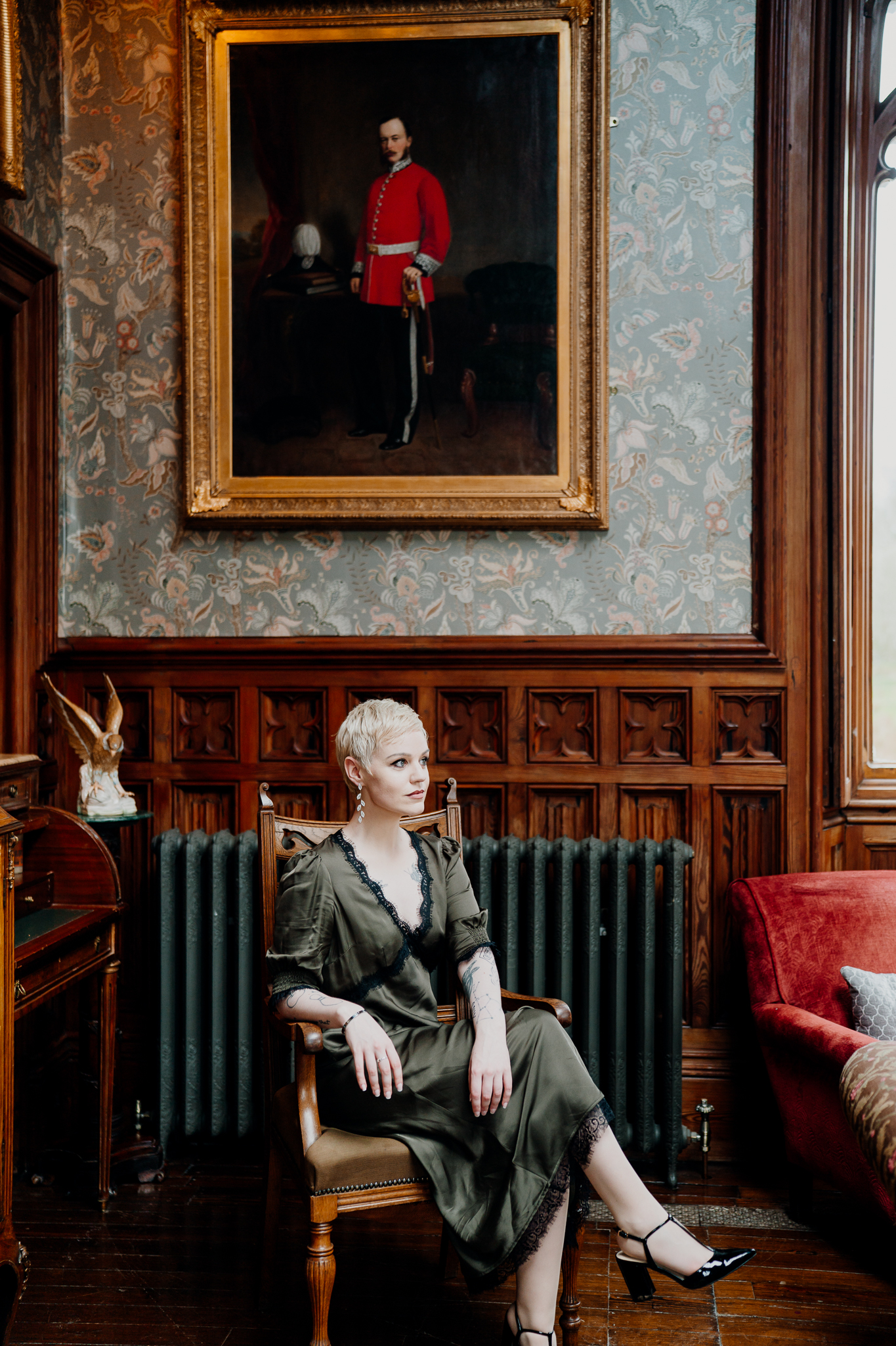 Bride seated in the historic Billiard Room at Markree Castle in County Sligo