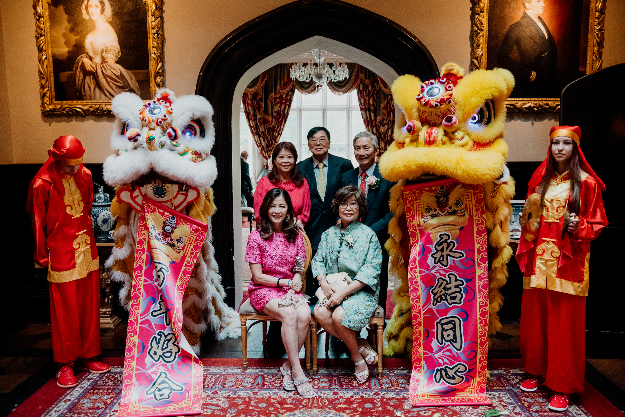 Chinese lion dance group at a Markree Castle wedding reception