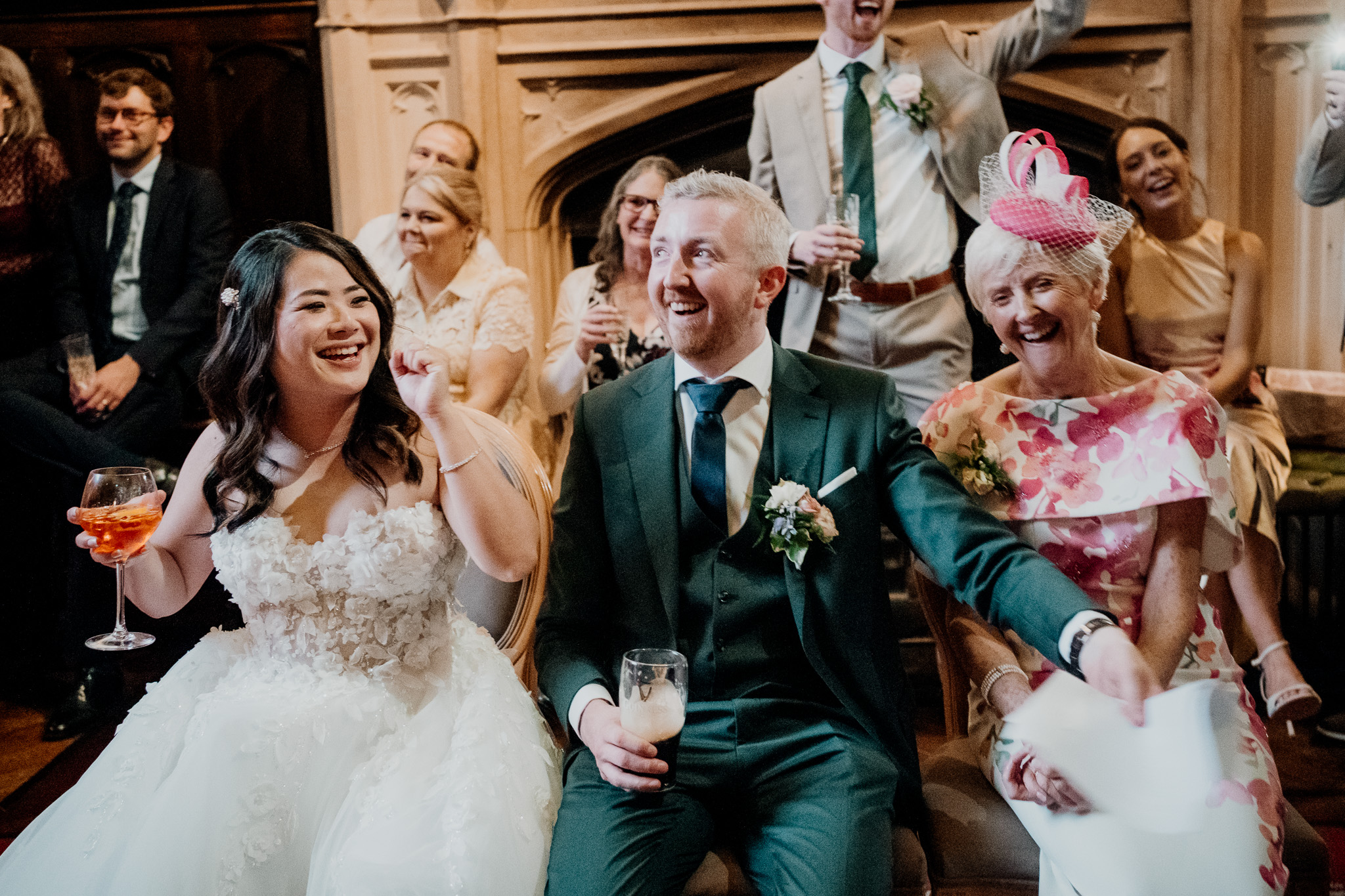 Wedding guests laughing during speeches at Markree Castle