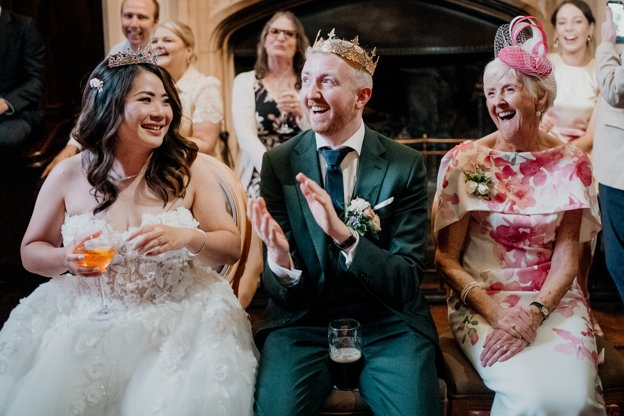Wedding guests laughing during speeches at Markree Castle