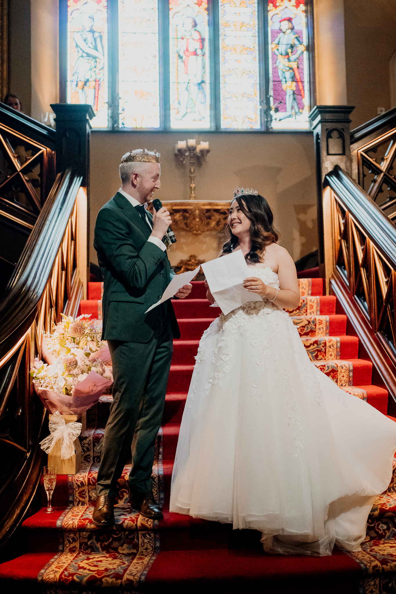 Bride and groom during wedding speeches at Markree Castle