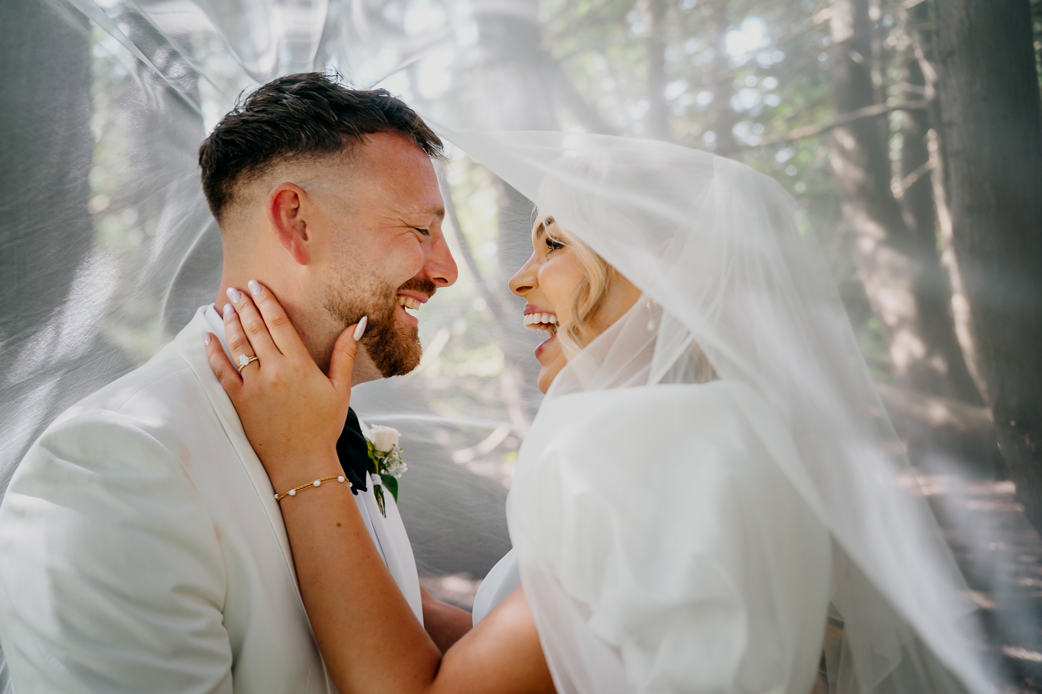 Bride and groom portrait in the woodland at Markree Castle
