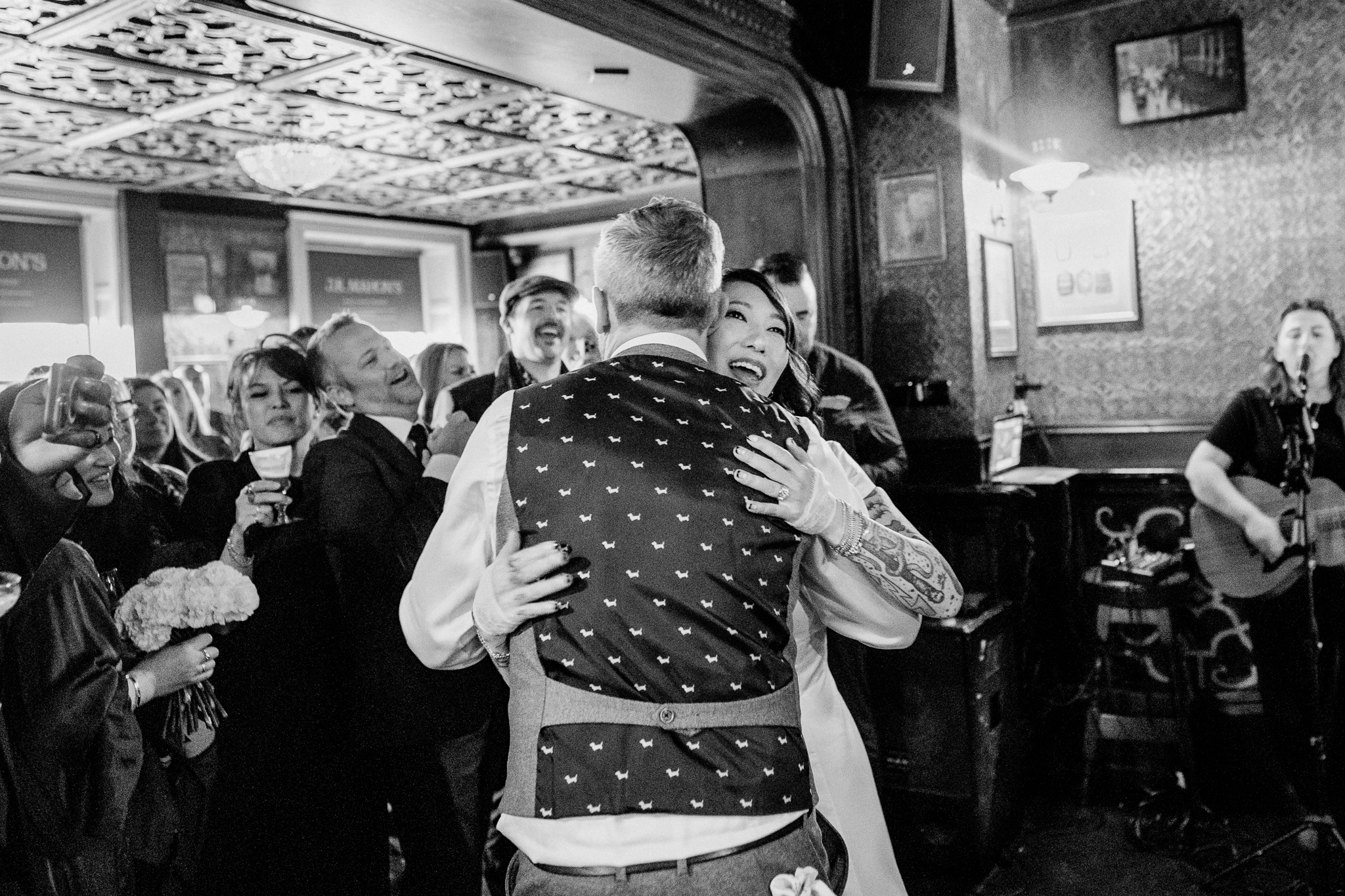 Wedding guests reacting during the speeches at J.R. Mahon's wedding reception in Dublin