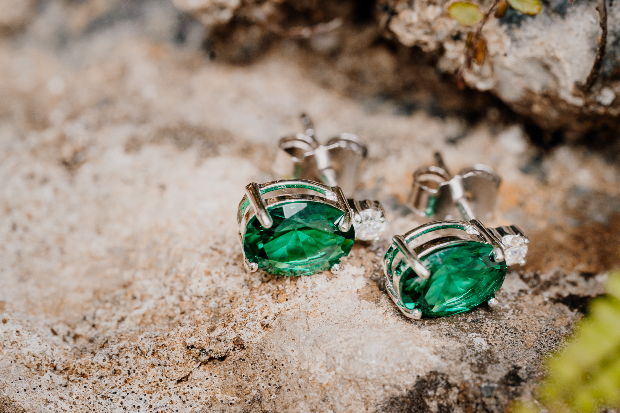 Emerald green bridal earrings photographed as wedding jewellery details at Markree Castle, Sligo.