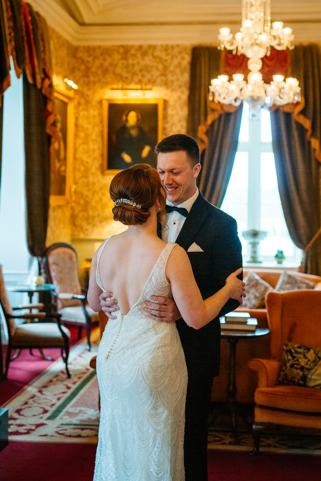 Groom seeing the bride during their Markree Castle wedding first look