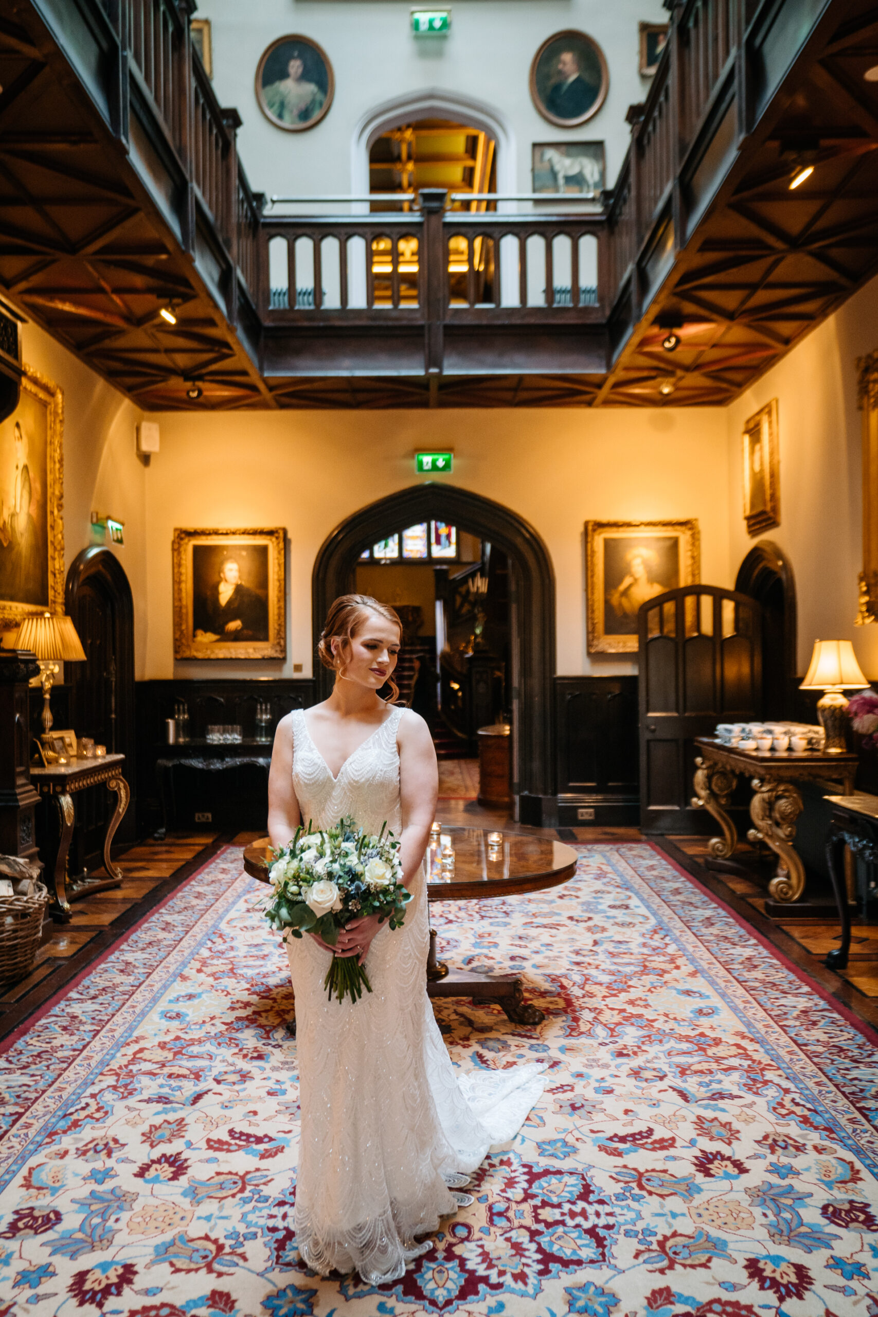 Bride approaching the groom for their first look at Markree Castle
