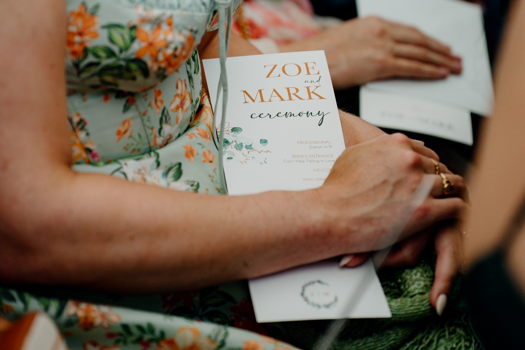 Floral wedding ceremony programme for Zoe and Mark's garden wedding at Markree Castle.