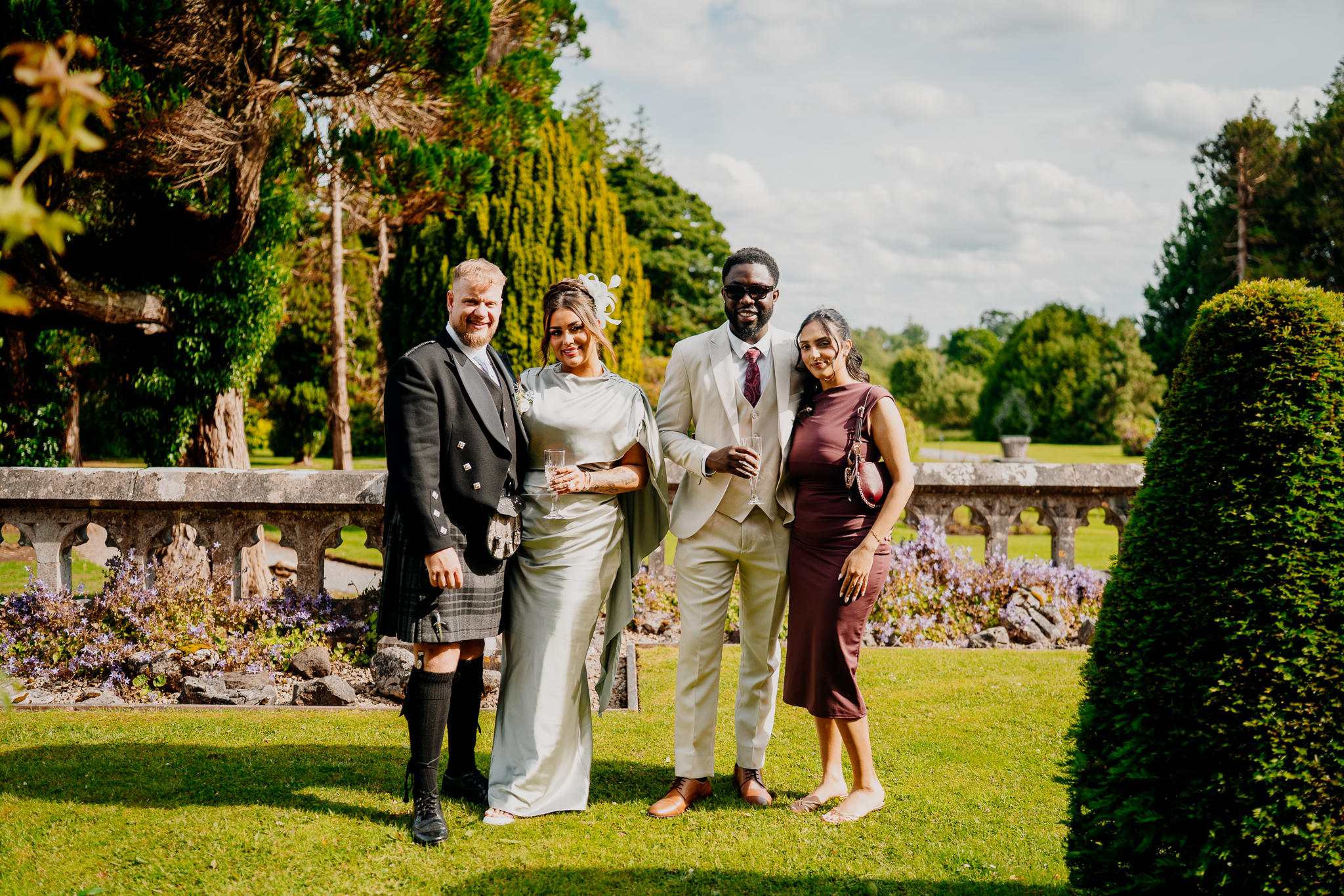 Family and wedding guests together during the reception at Markree Castle