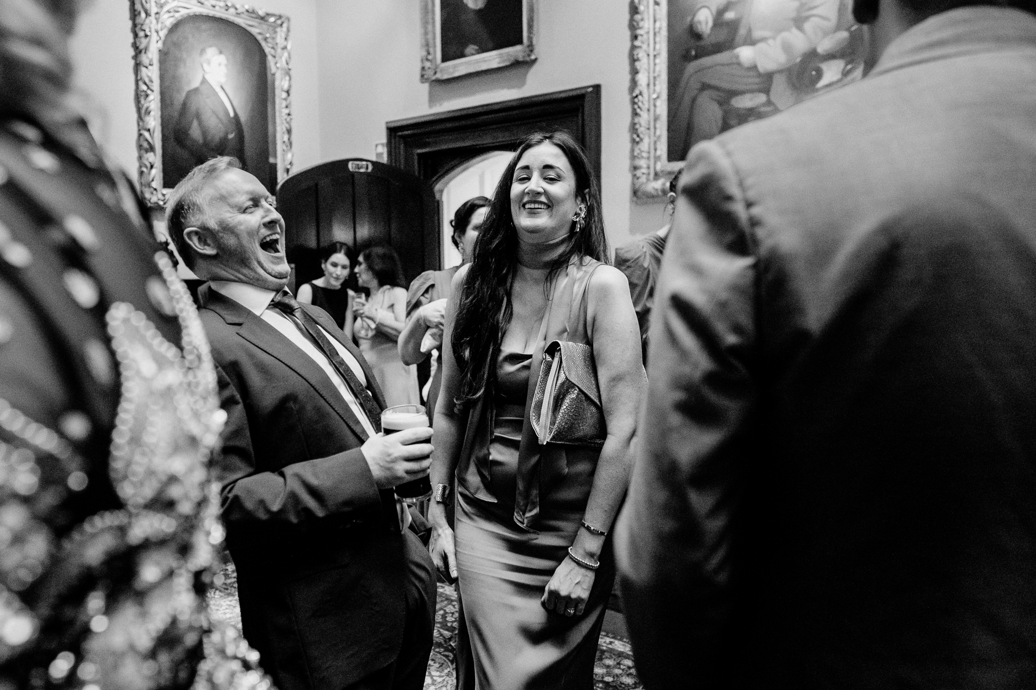 Candid wedding guests outside Markree Castle after the ceremony