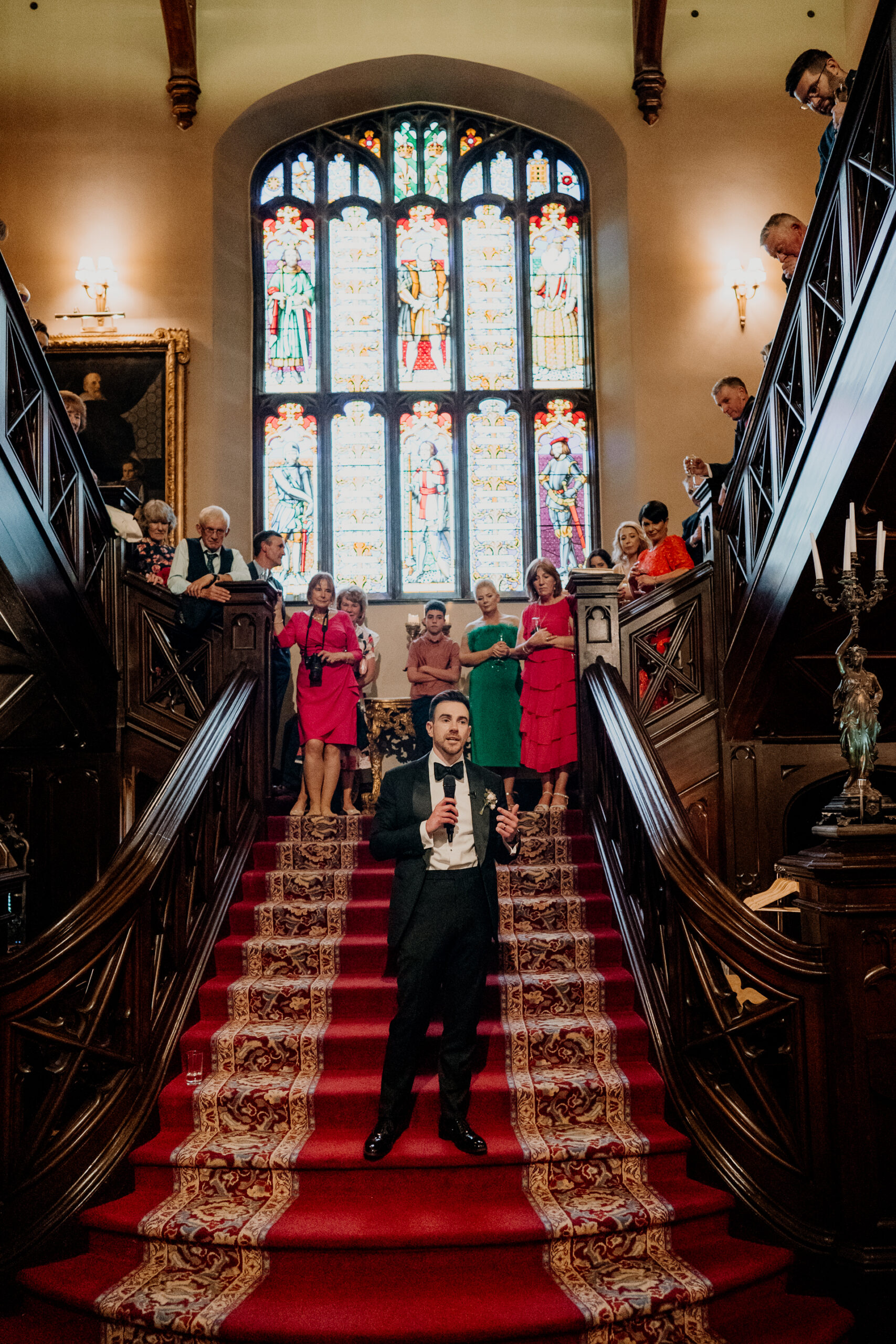 Wedding speeches on the main staircase at Markree Castle