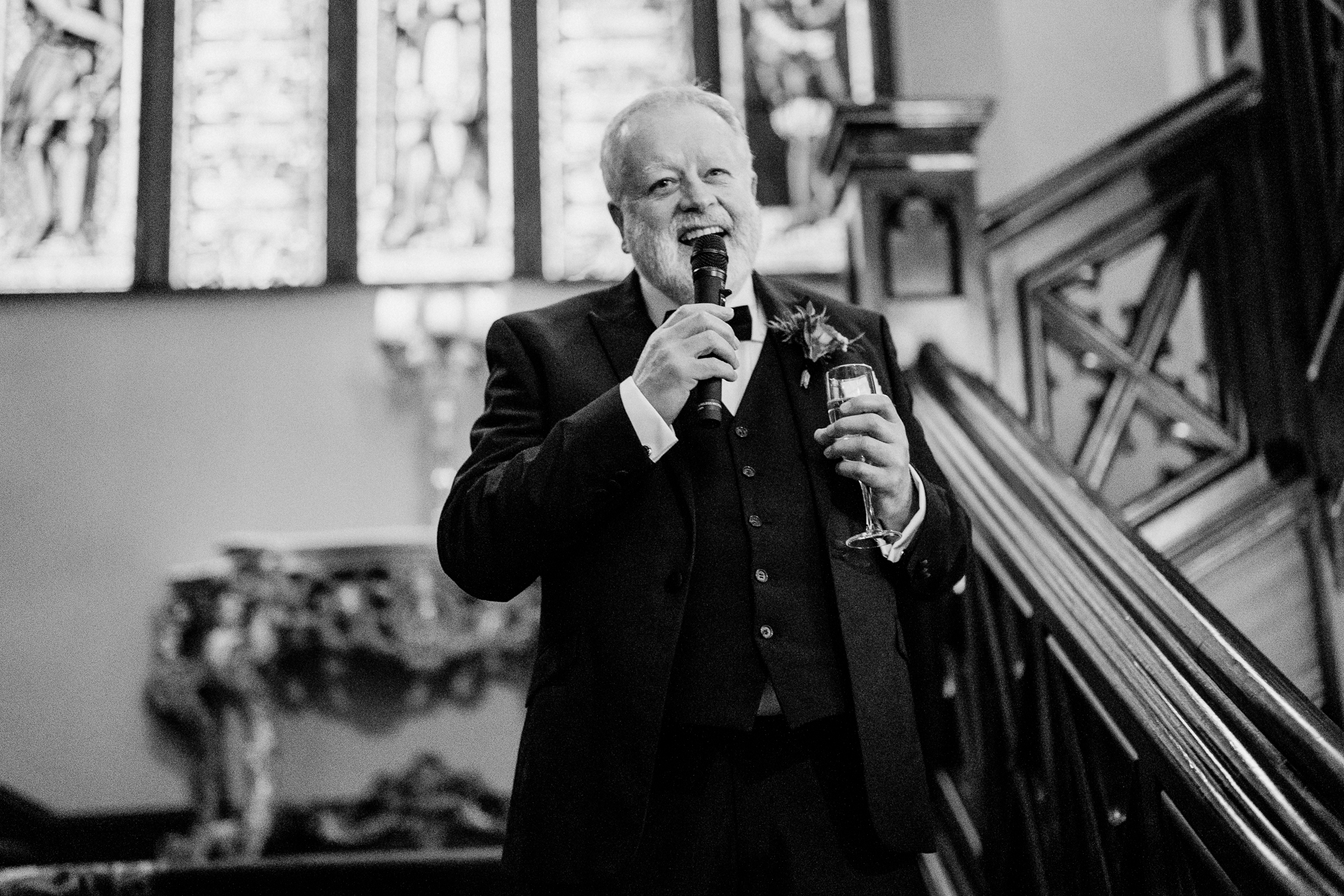 Wedding speech at Markree Castle captured in black and white