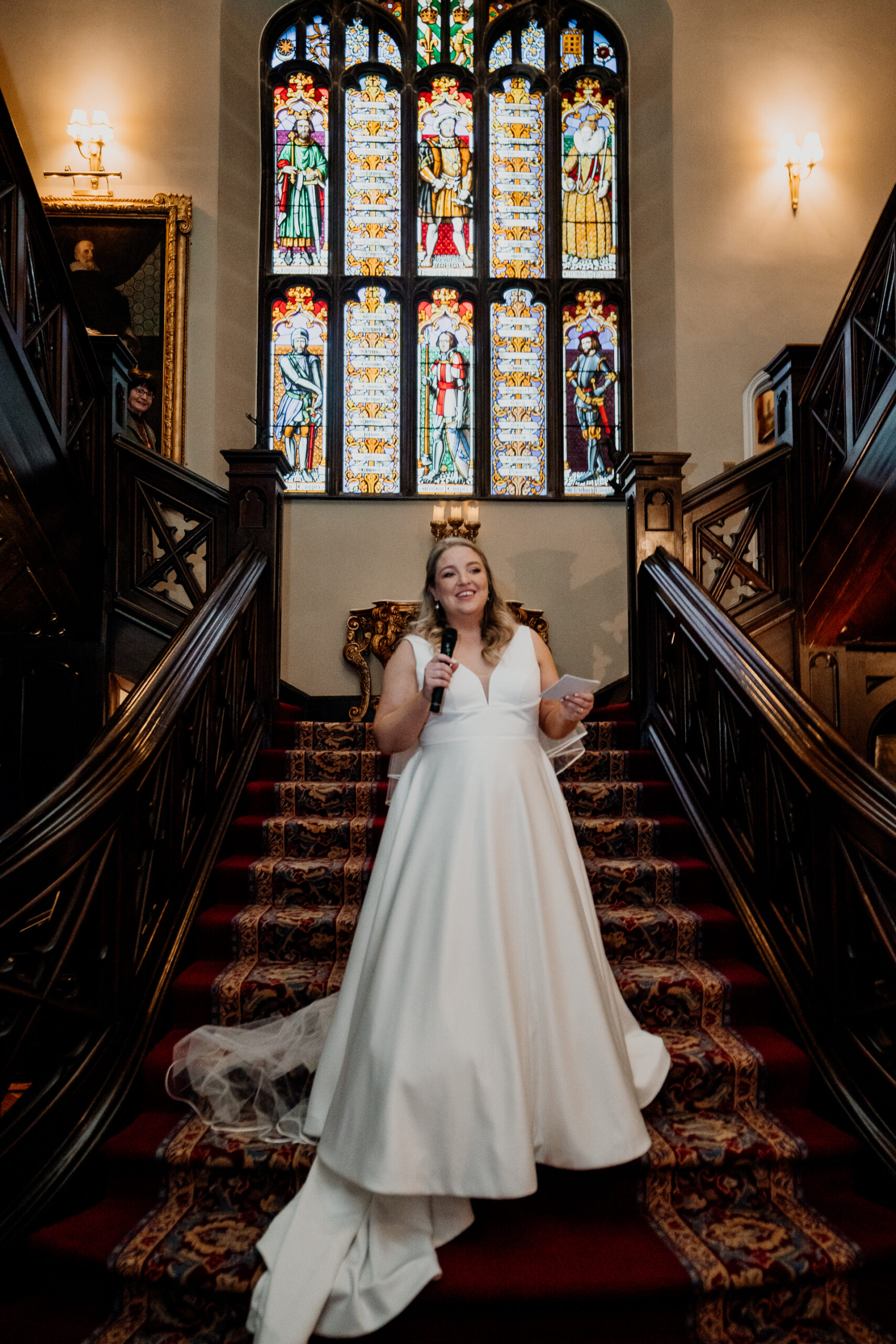 Wedding speech on the staircase inside Markree Castle